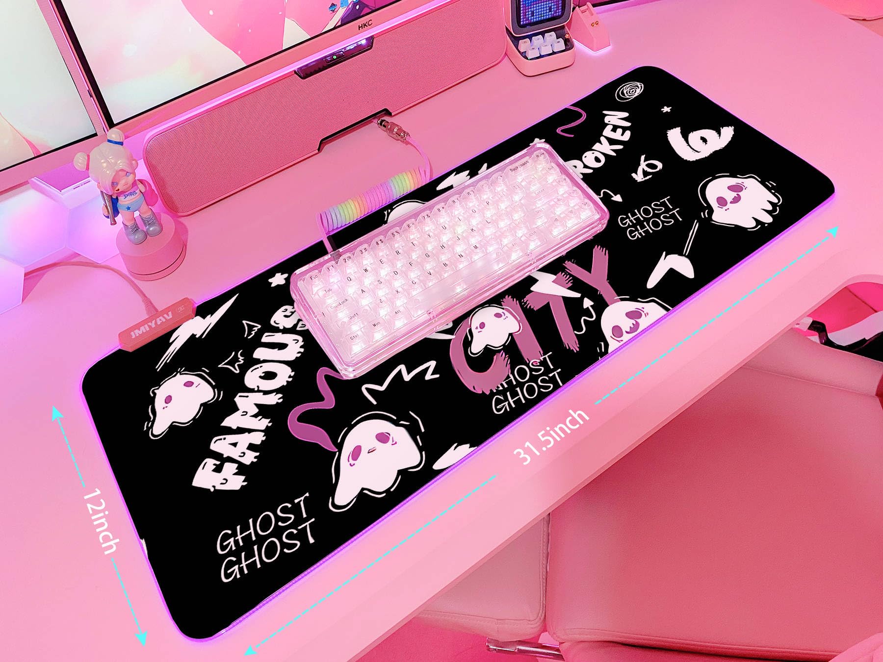 JMIYAV Pink RGB Gaming Mouse Pad 31.5x12 Inch PC XL Large Extended Glowing Led Light Up Desk Pad