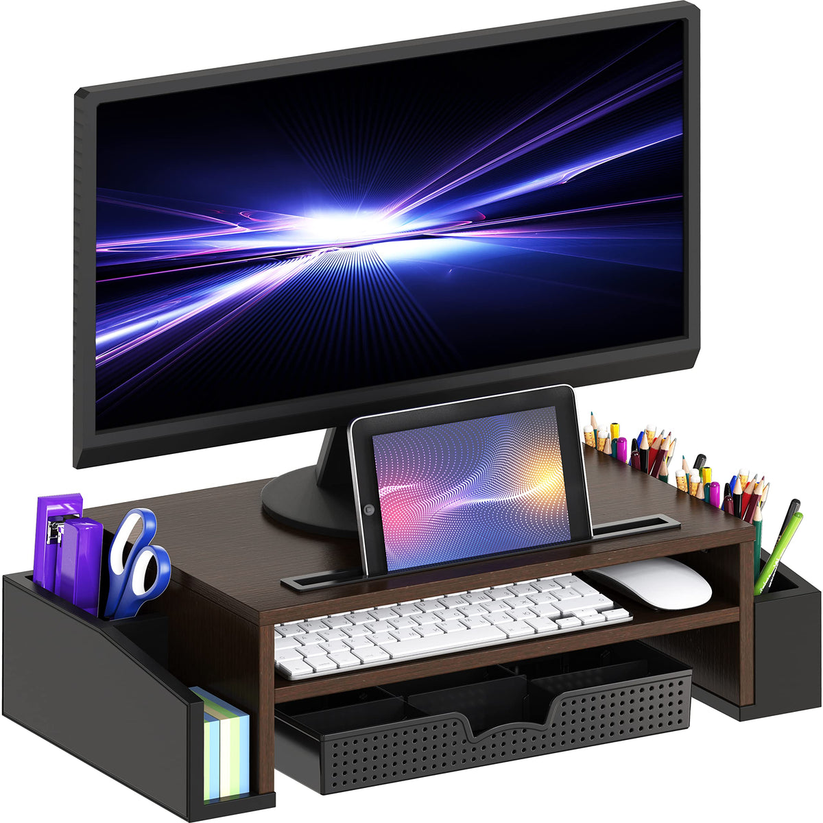 Simple Houseware Desk Monitor Stand Riser w/ Adjustable Tray, Espresso