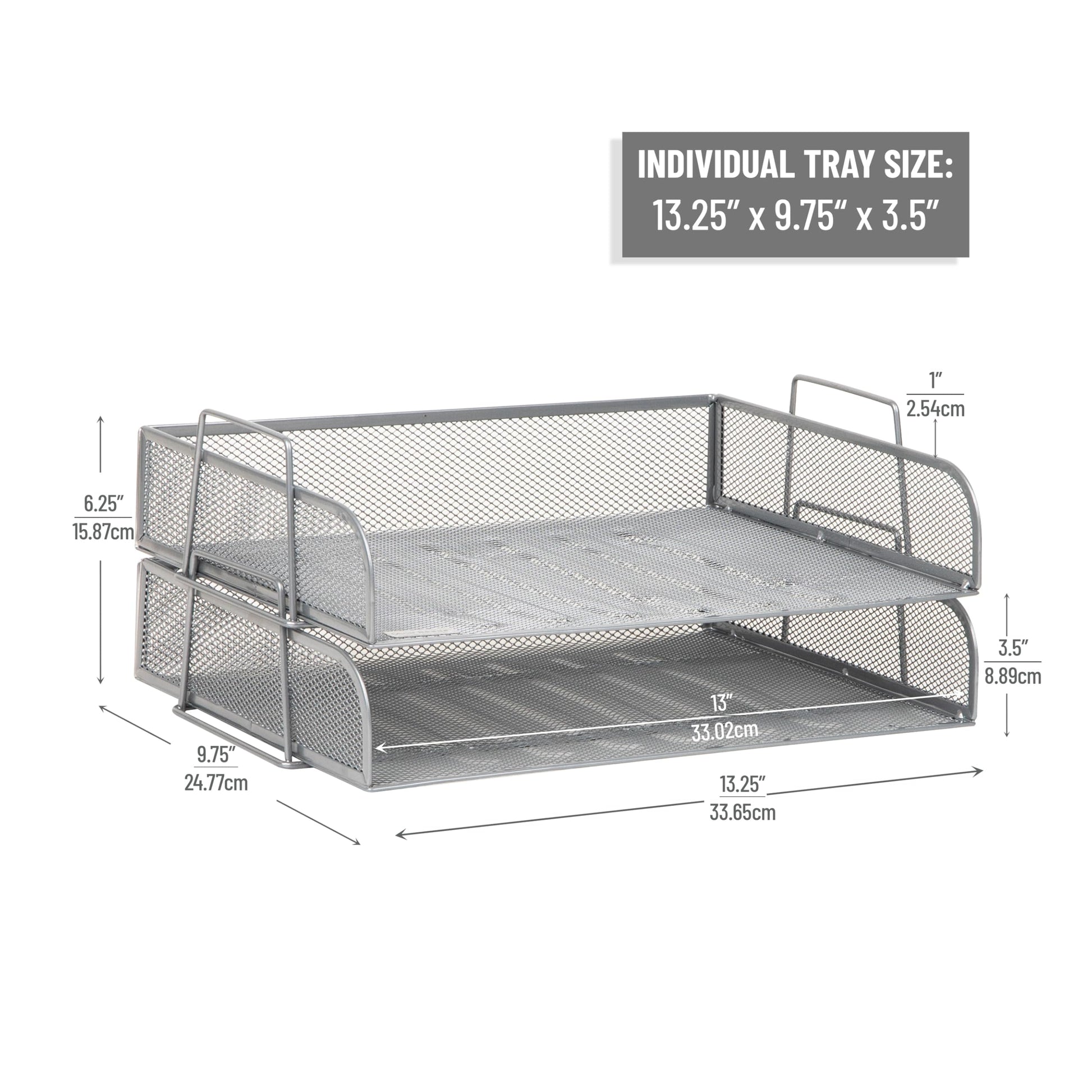 Mind Reader Stackable Paper Tray, Desktop Organizer, File Storage, Office, Metal Mesh, 2 Pcs.
