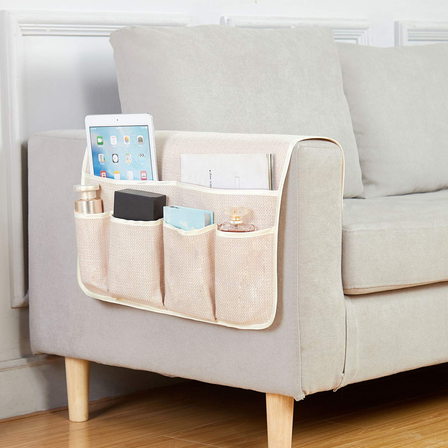 FLYILY Sofa Armrest Organizer Non-Slip Arm Chair Hanging Caddy Remote Control Holder for Magazine