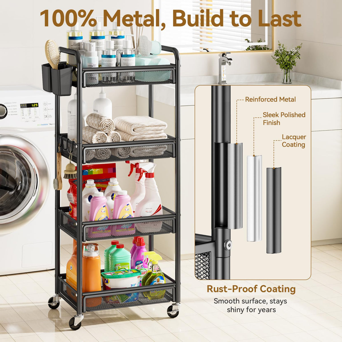 YASONIC 4 Tier Rolling Cart – Rolling Storage Cart with Wheels