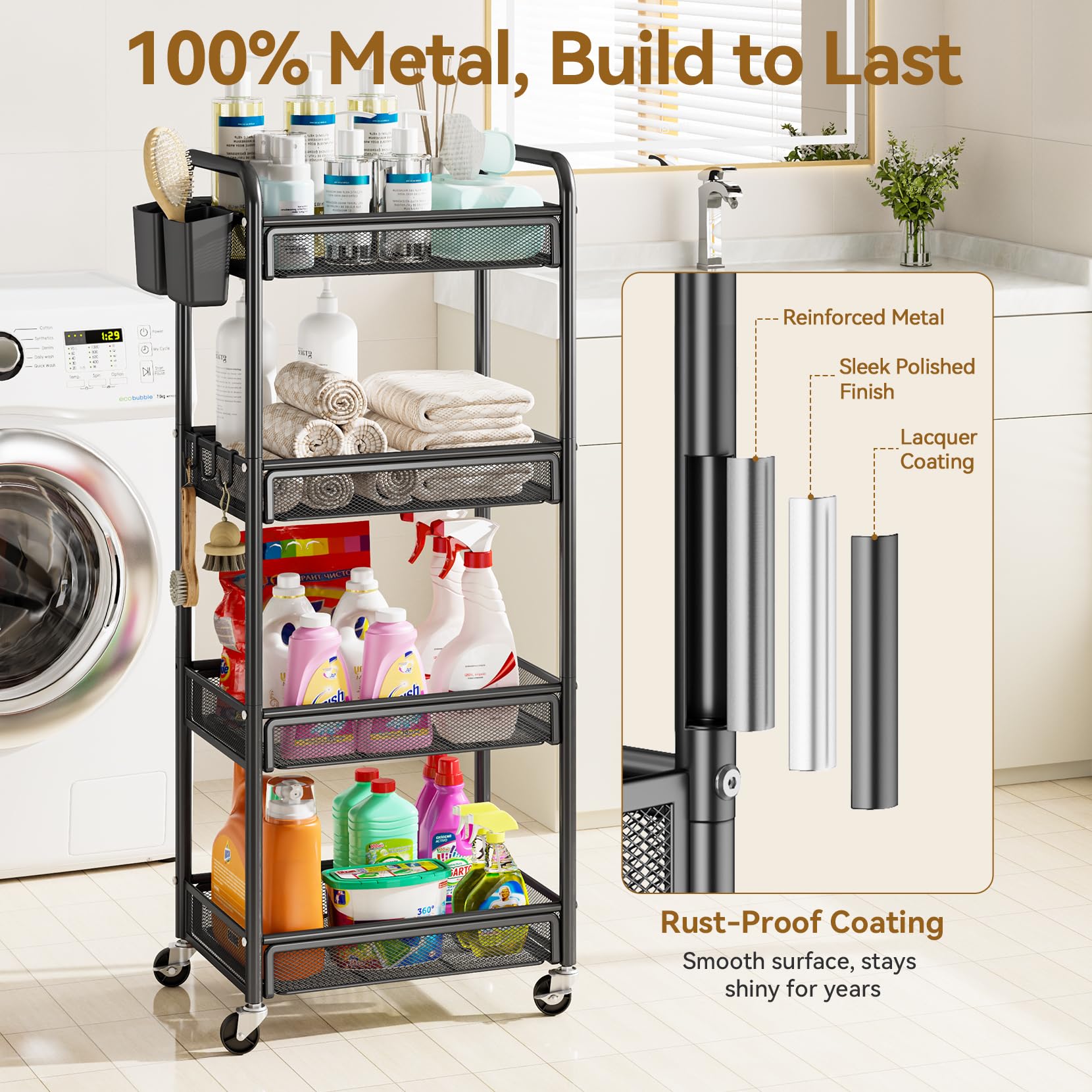 YASONIC 4 Tier Rolling Cart – Rolling Storage Cart with Wheels