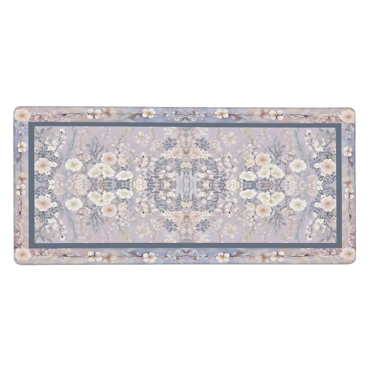 Floral Aesthetic Rose Gaming Mouse Pad, Purple Rug Desk Mat with Anti-Slip Base & Stitched Edges