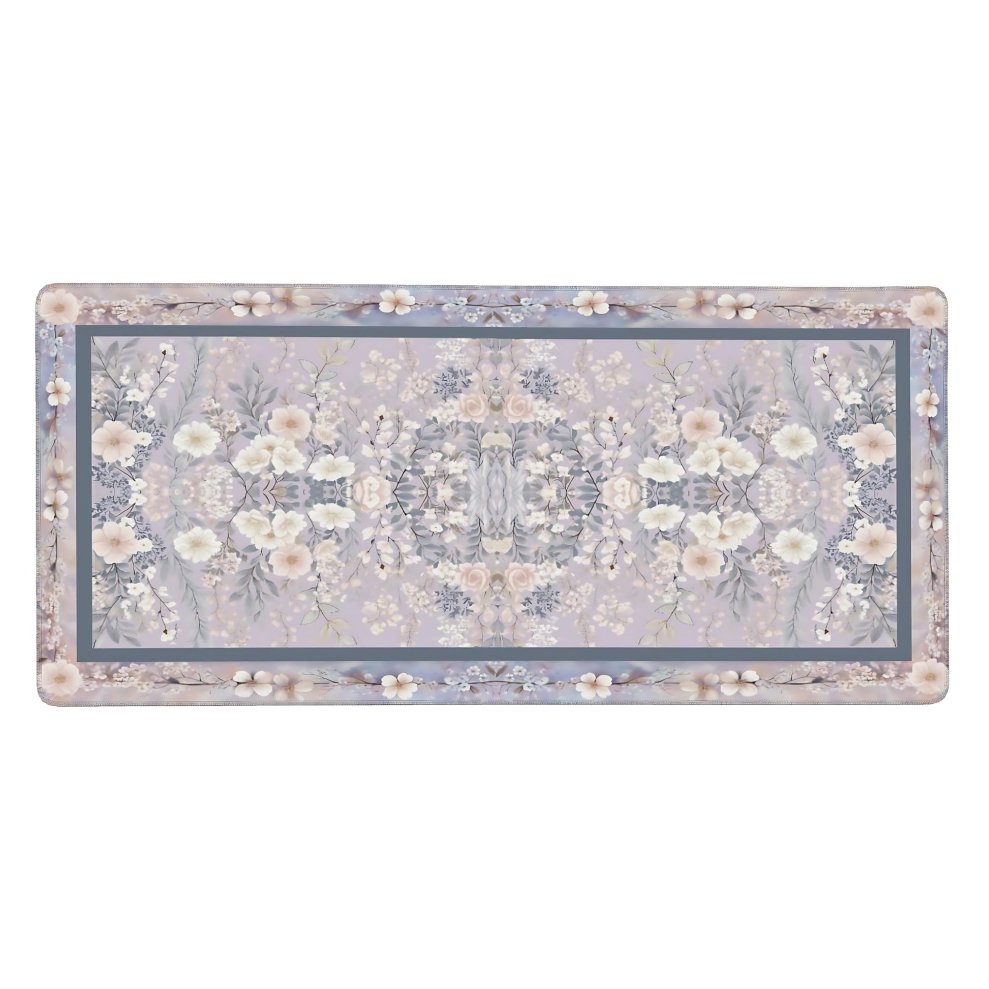 Floral Aesthetic Rose Gaming Mouse Pad, Purple Rug Desk Mat with Anti-Slip Base & Stitched Edges