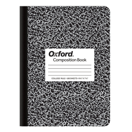Oxford Composition Notebook, College Ruled Paper, 9-3/4" x 7-1/2", Black Marble Covers, 100 Sheets