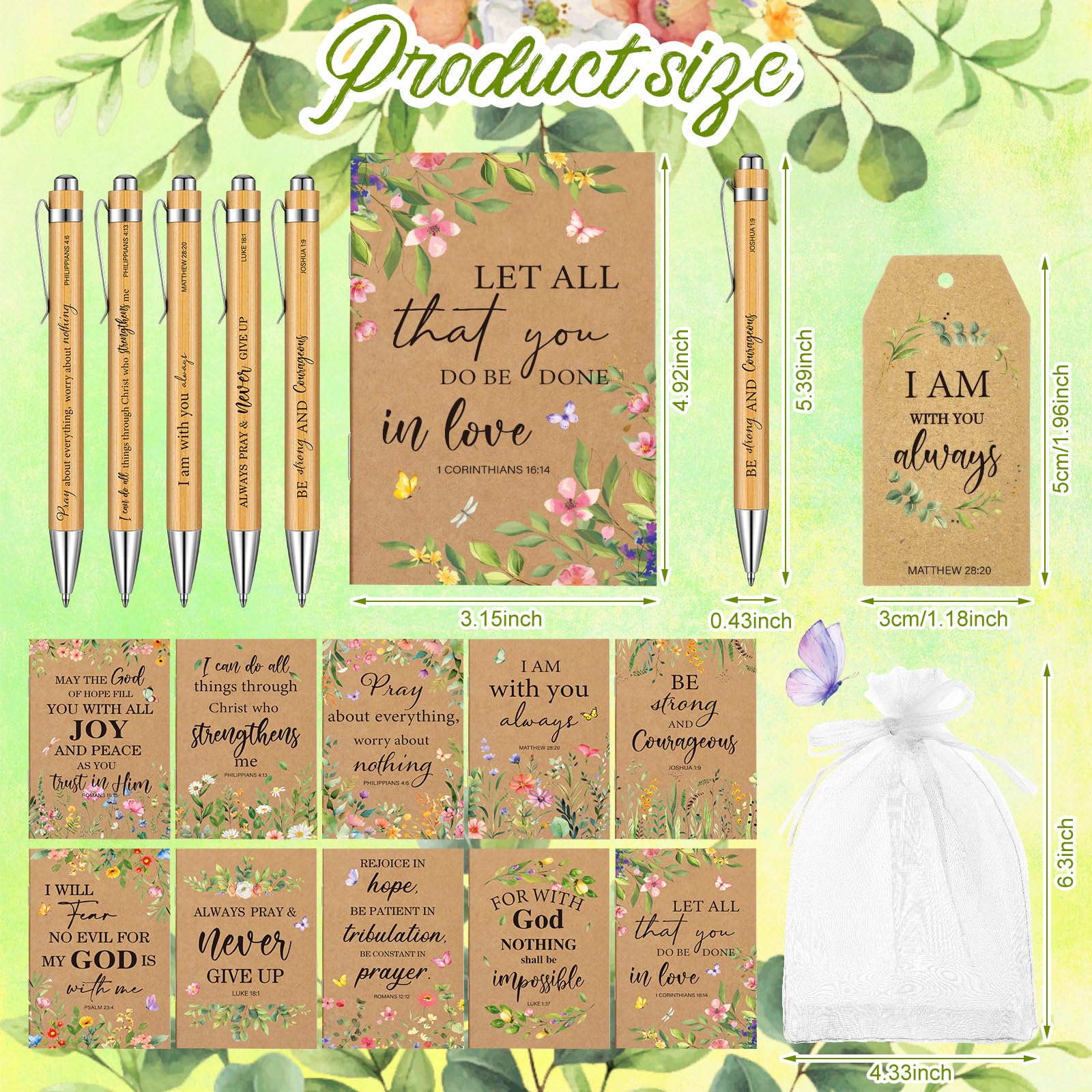 Qeeenar 200 Pcs Christian Gift Bulk Set Bible Verse, Retro Color, Floral