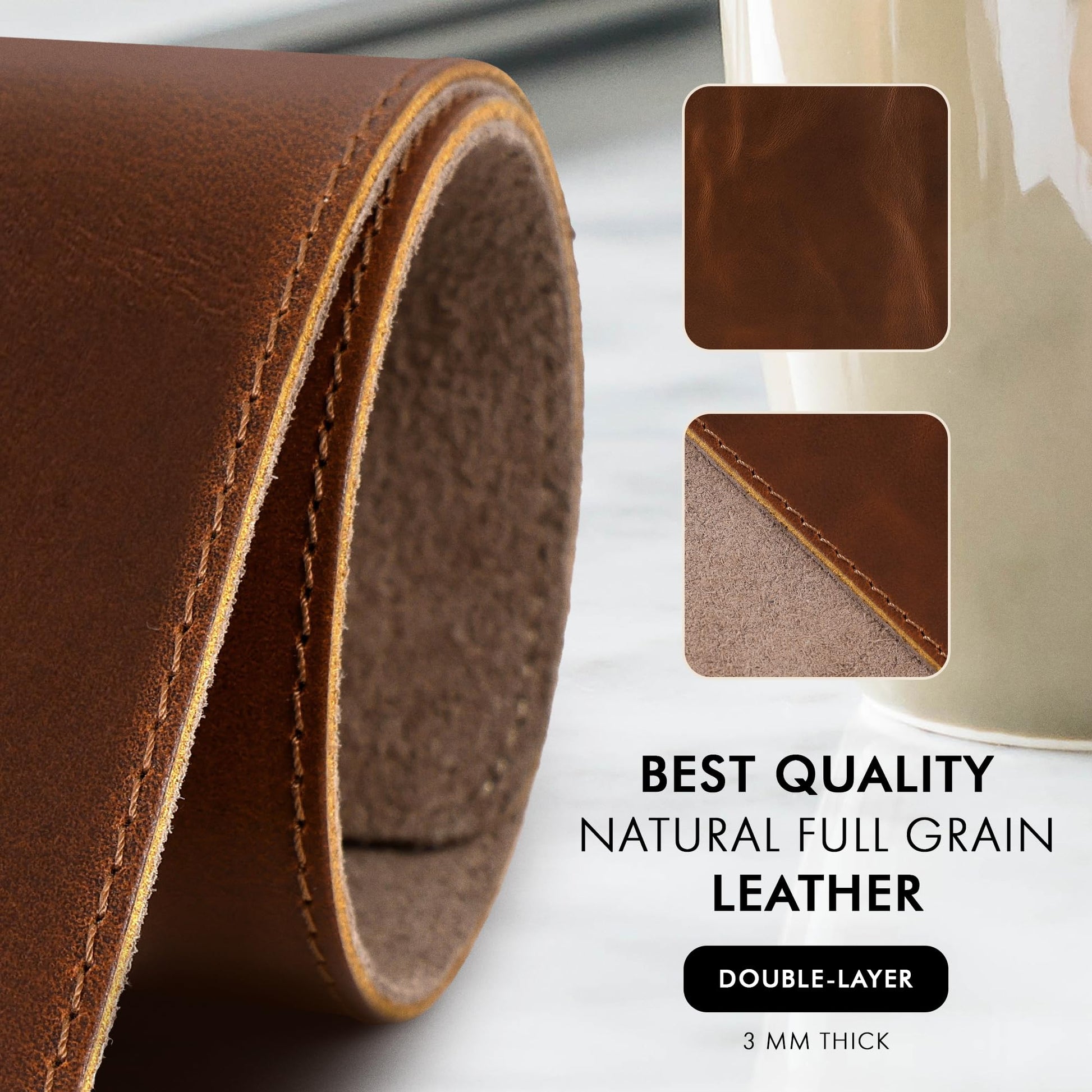 ELIZO Leather Desk Pad Set Real Leather Desk Mat Thick (3mm) Double Layer (32x16) Cover Blotter