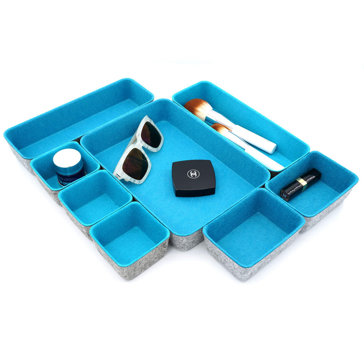 Welaxy Minimalist Felt Desk Drawer Organizer 8pc Turquoise Storage Bins