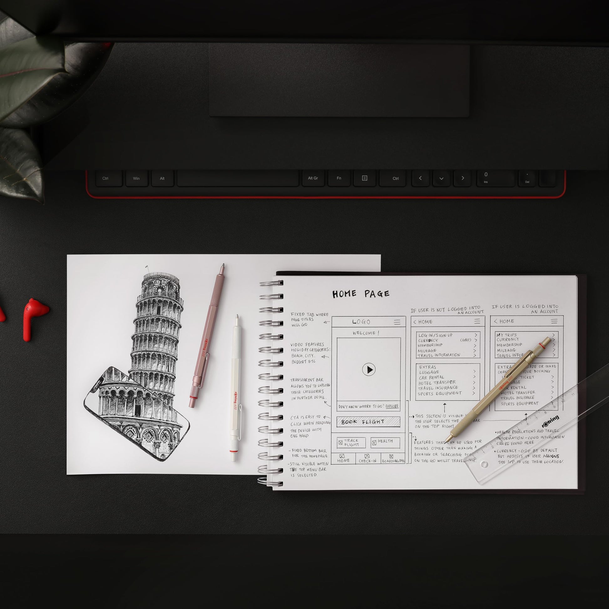 Rotring 600 Metallic Metal Ballpoint Pen, Medium Point, Black Ink, Pearl White Barrel, Refillable