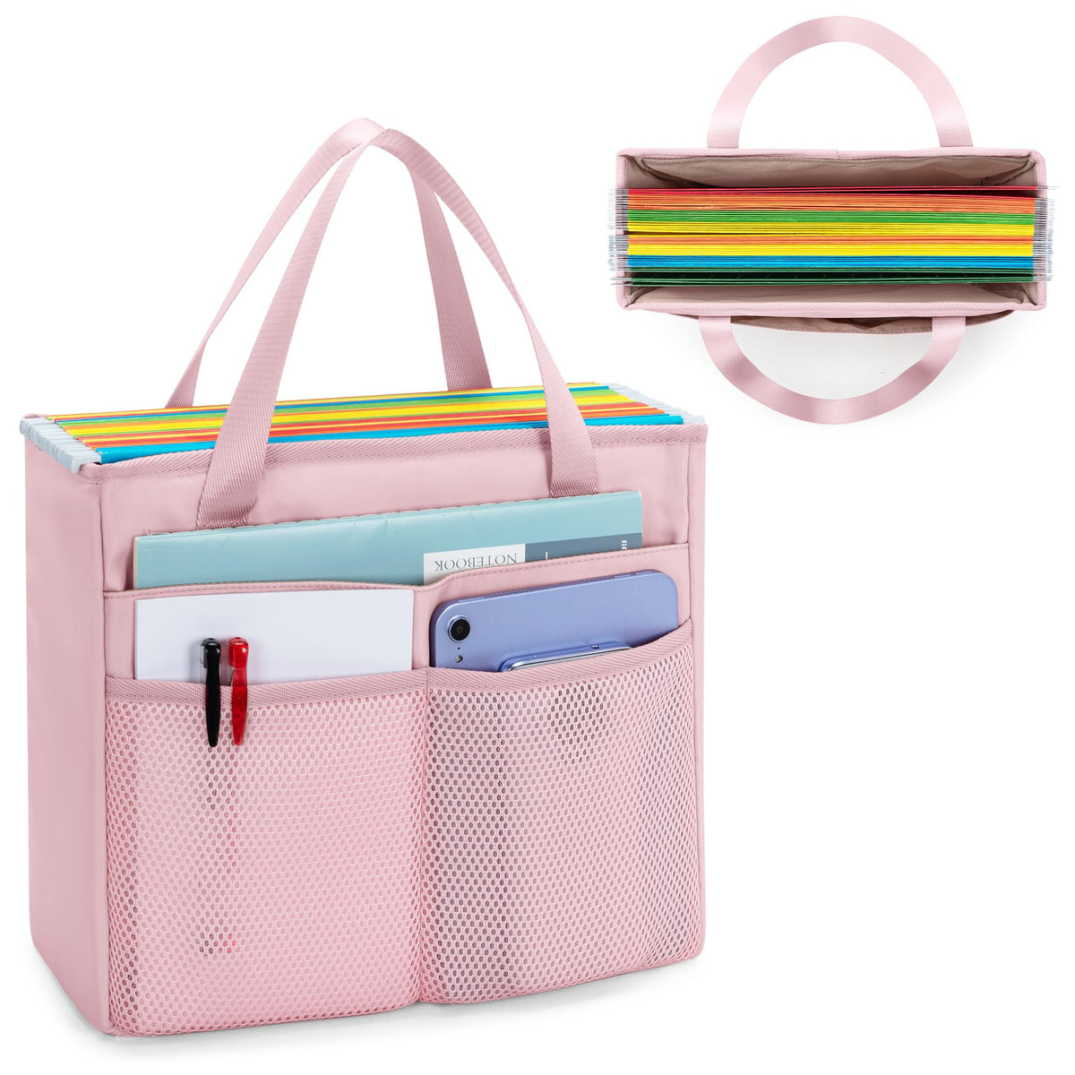 Prokva File Folder Tote Bag with Handle, Document Organizer Box, Pink