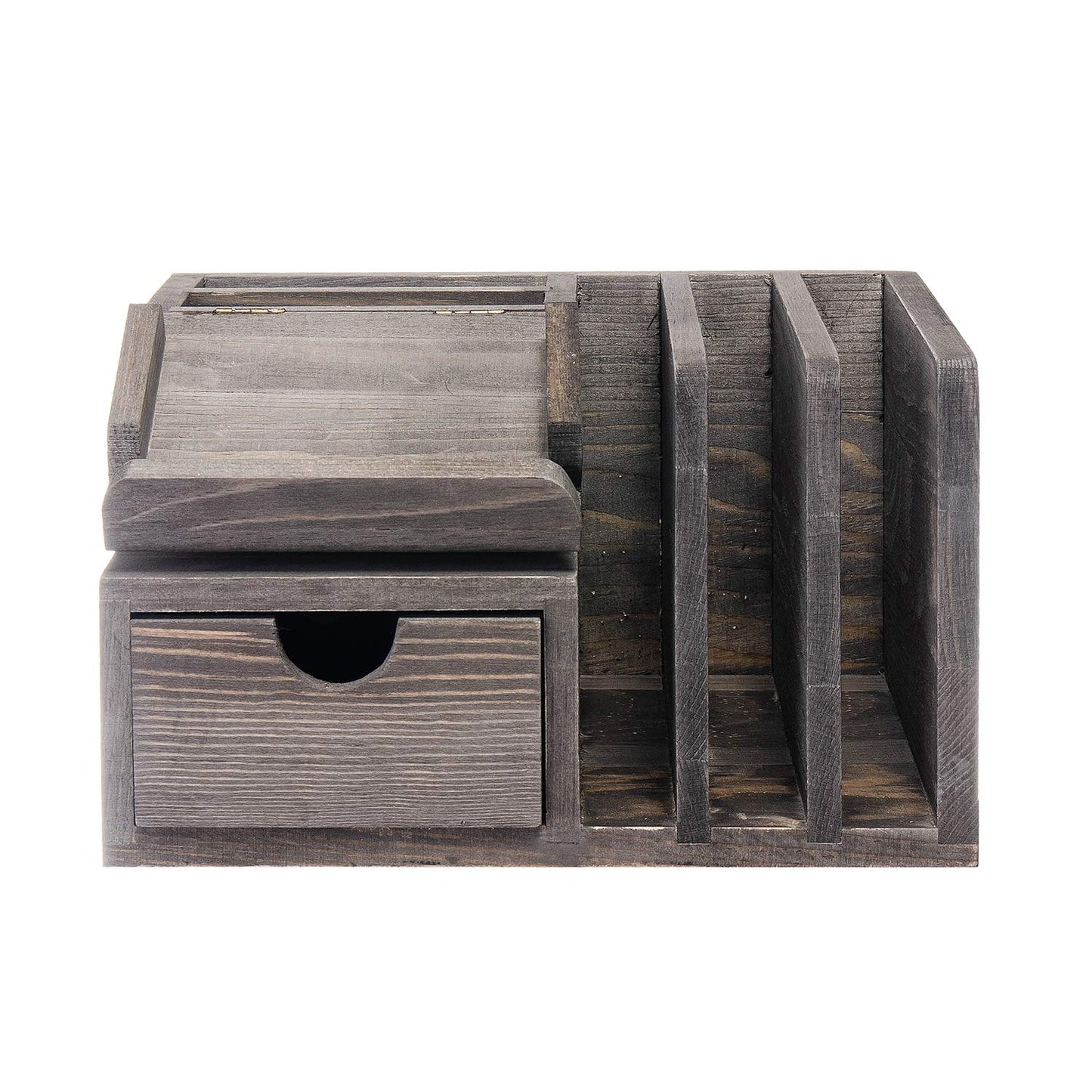 Liry Products Gray Rustic Wood Desk Organizer Storage Cabinet Mail File Paper Sticky Note Memo Pad