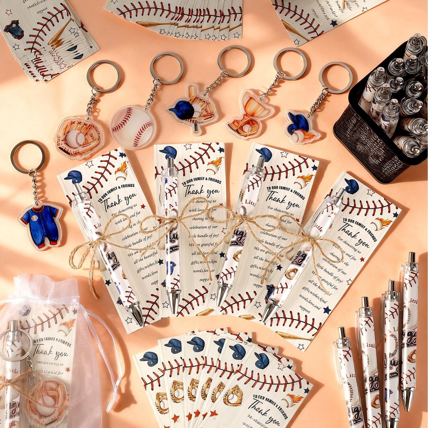 145 Pieces Baseball Baby Shower Favors for Guest Little Slugger is on Way Ballpoint Pens Keychains