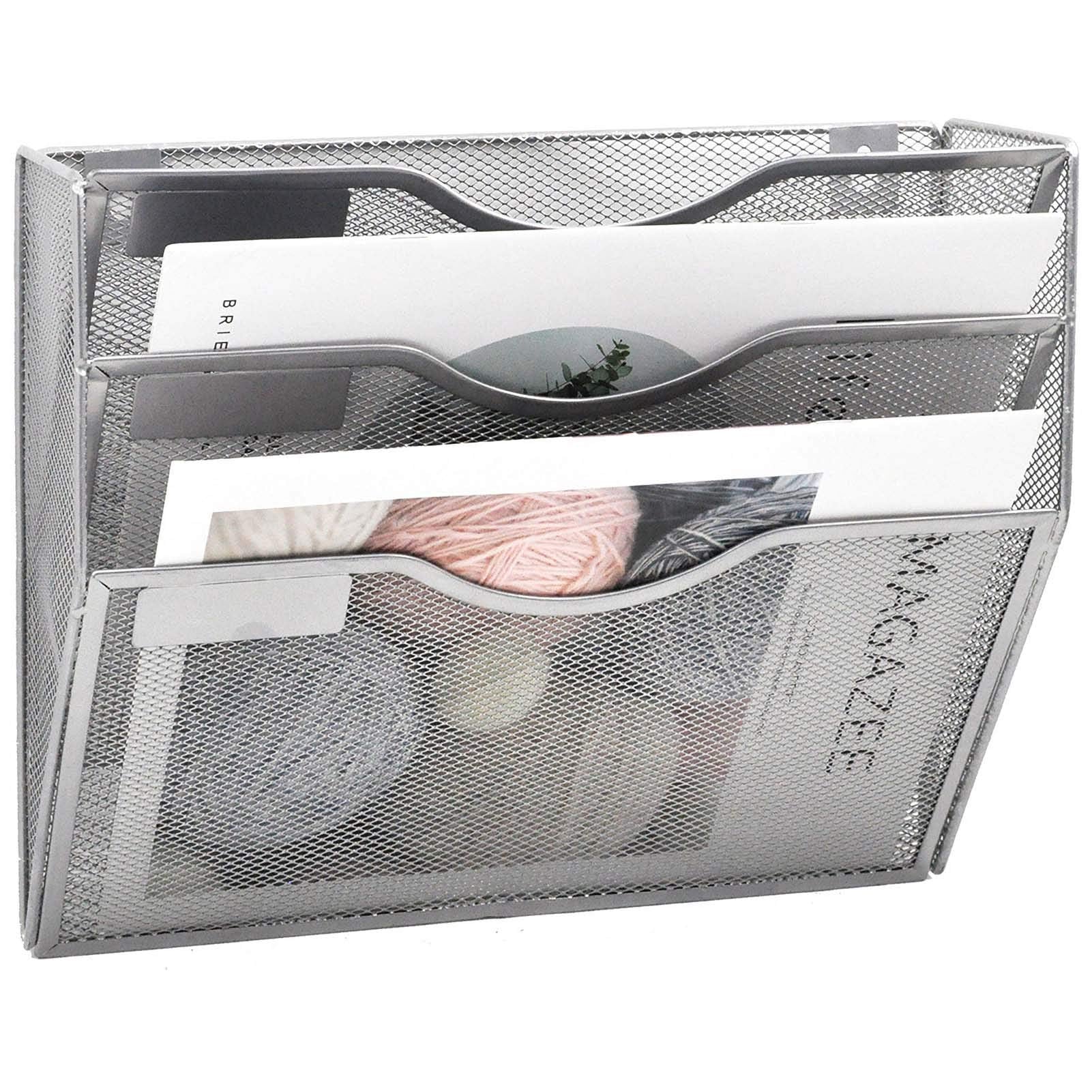 EASEPRES 3 Pocket Mesh Hanging Wall File Organizer, Wall Mounted Mail Paper Document Folder Holder