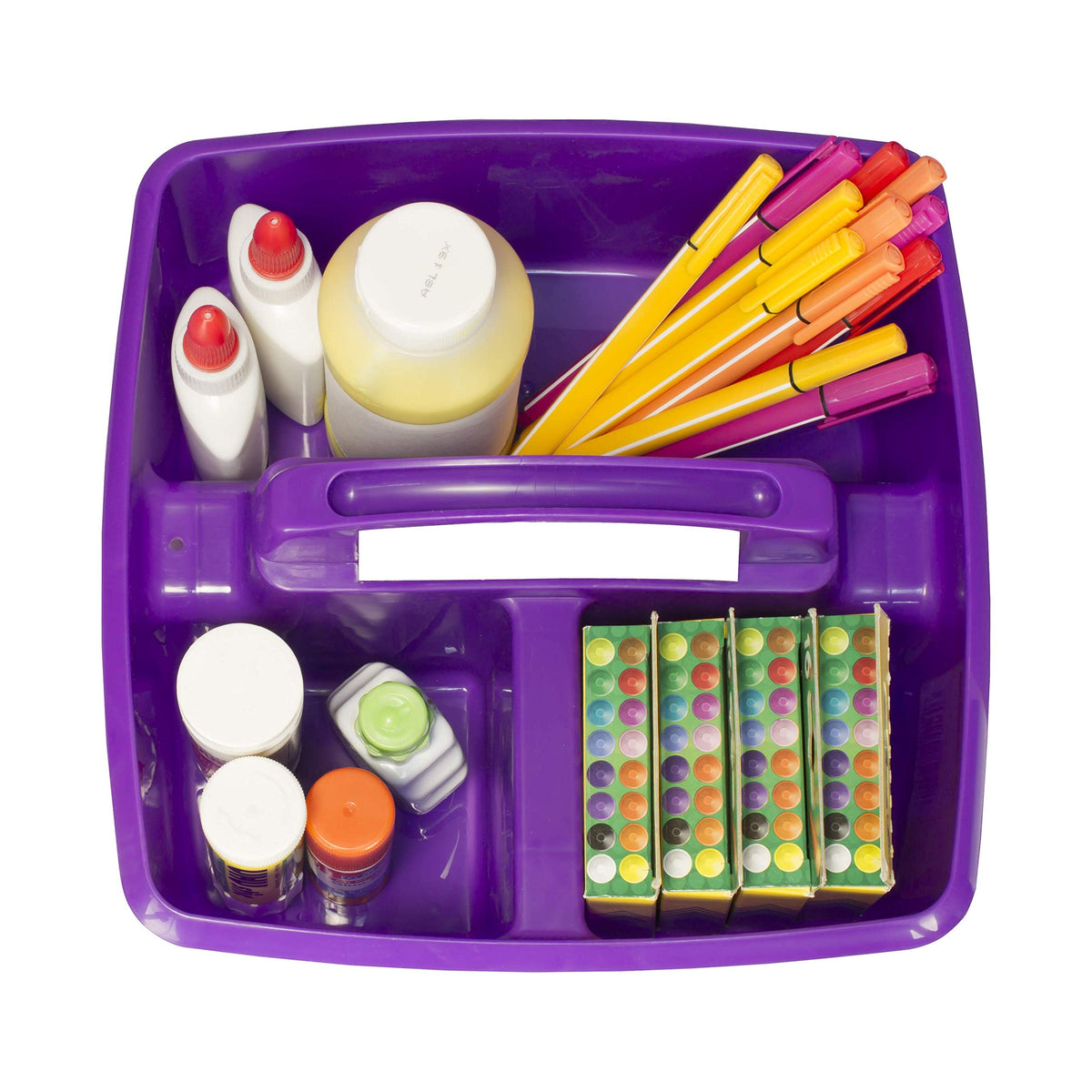 Storex 3-Compartment Small Caddy – Multipurpose Classroom Organizer with Handle, Purple, 5-Pack