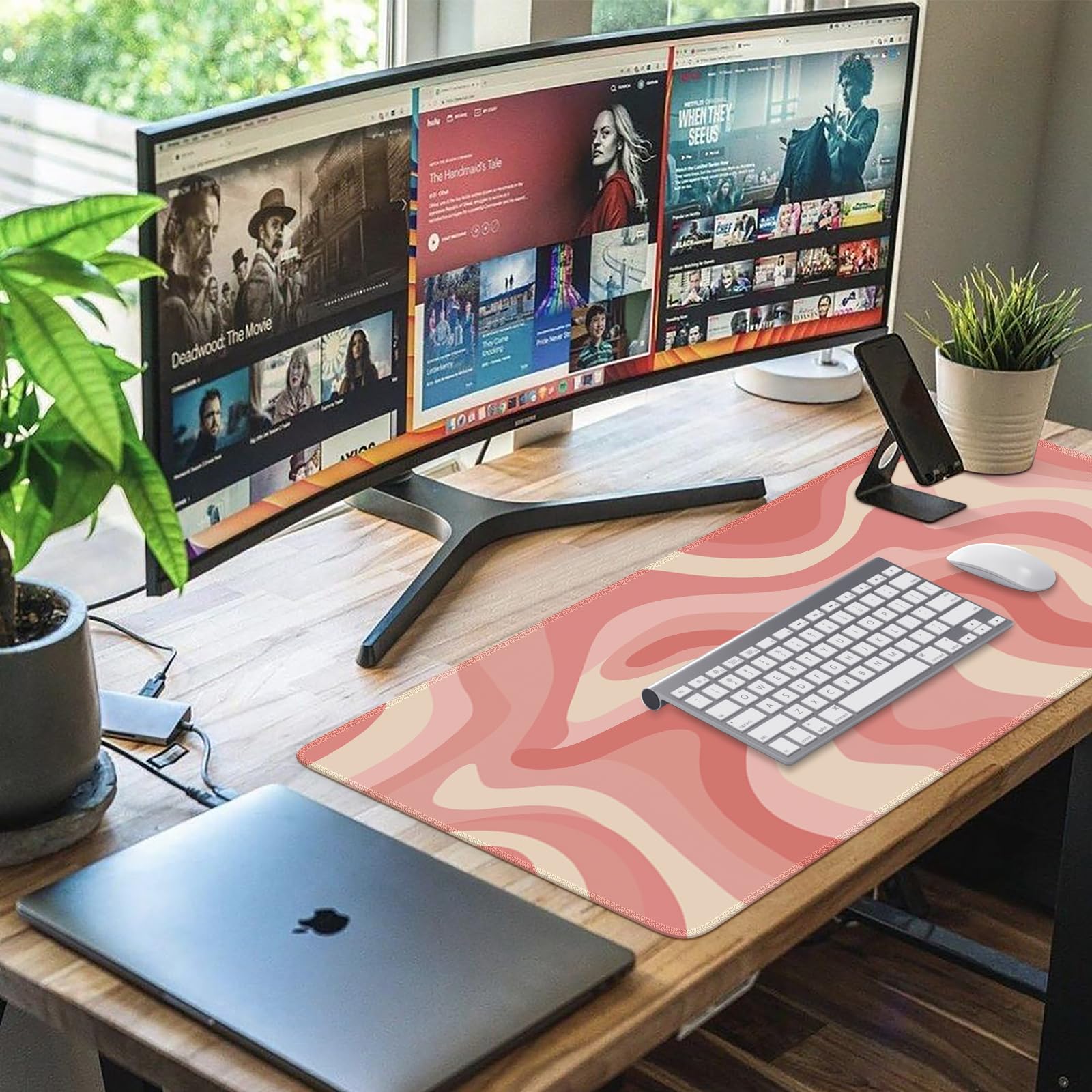 iCasso Desk Pad,Desk Matt for Desktop,Cute Mouse Pad,Pink Topographic