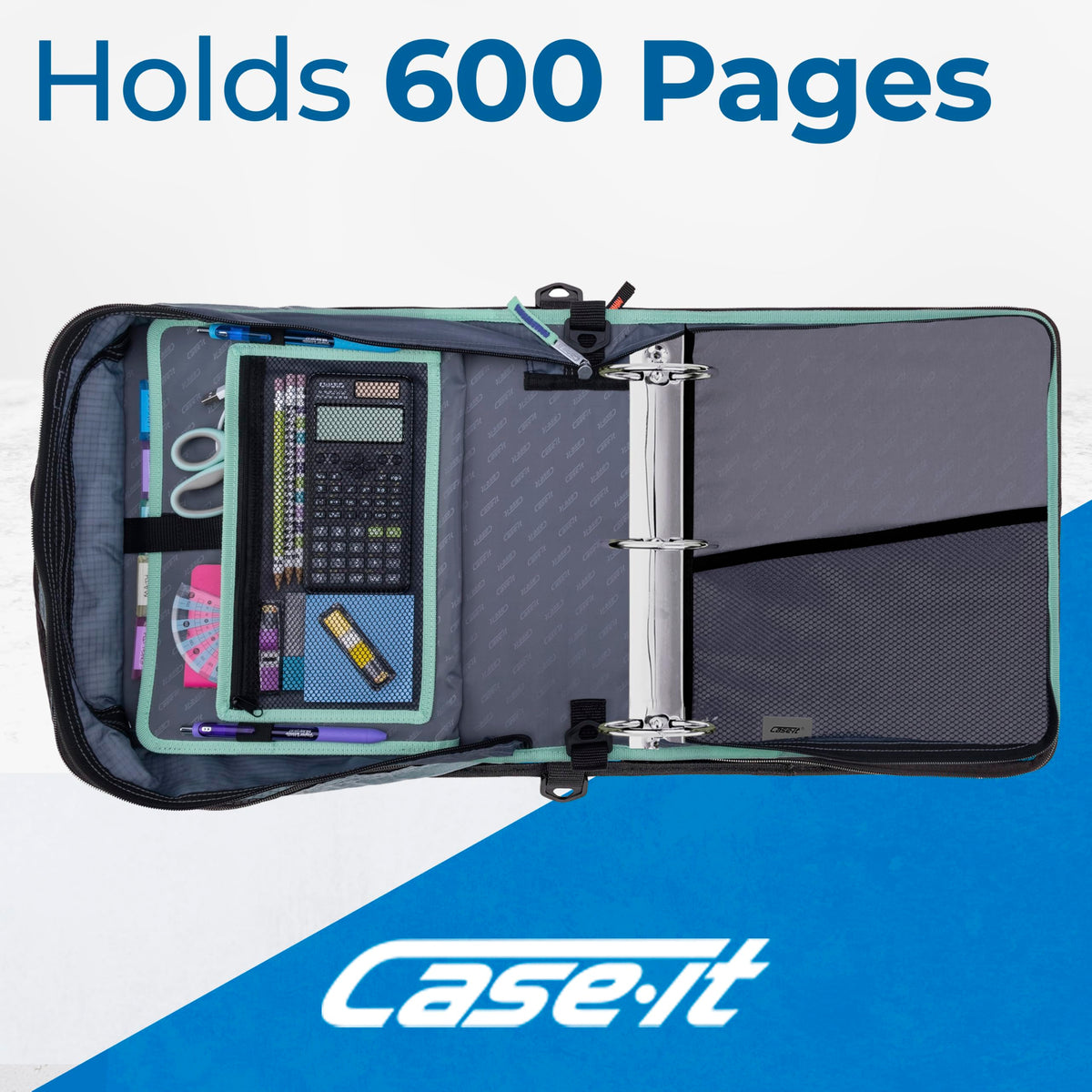 Case-it Zipper Binder | 3-Inch O-Rings | 600-Sheet | D-146 Northern Lights