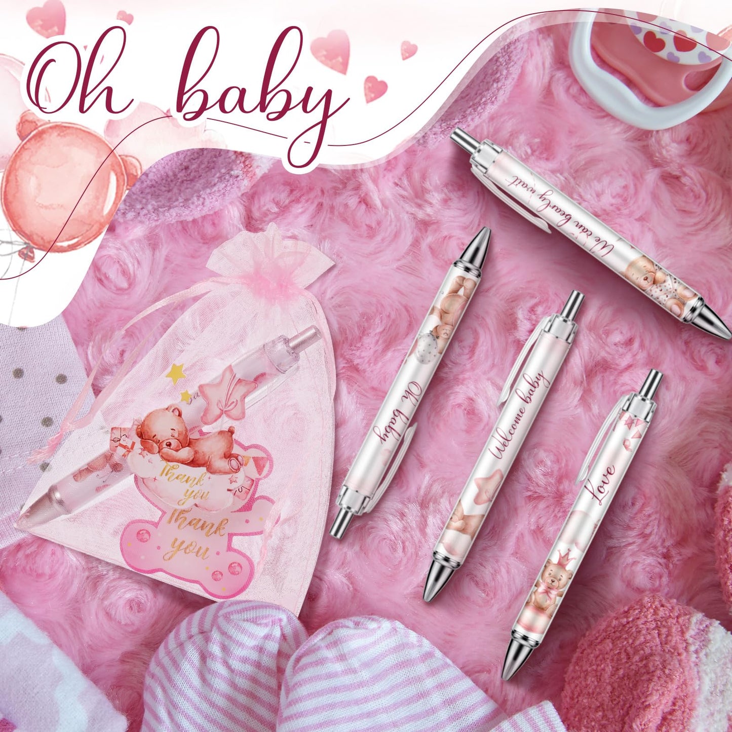 Chuangdi 50 Sets Baby Shower Favors Gifts for Guests Includes 50 Pcs Ballpoint Pens, Thank You