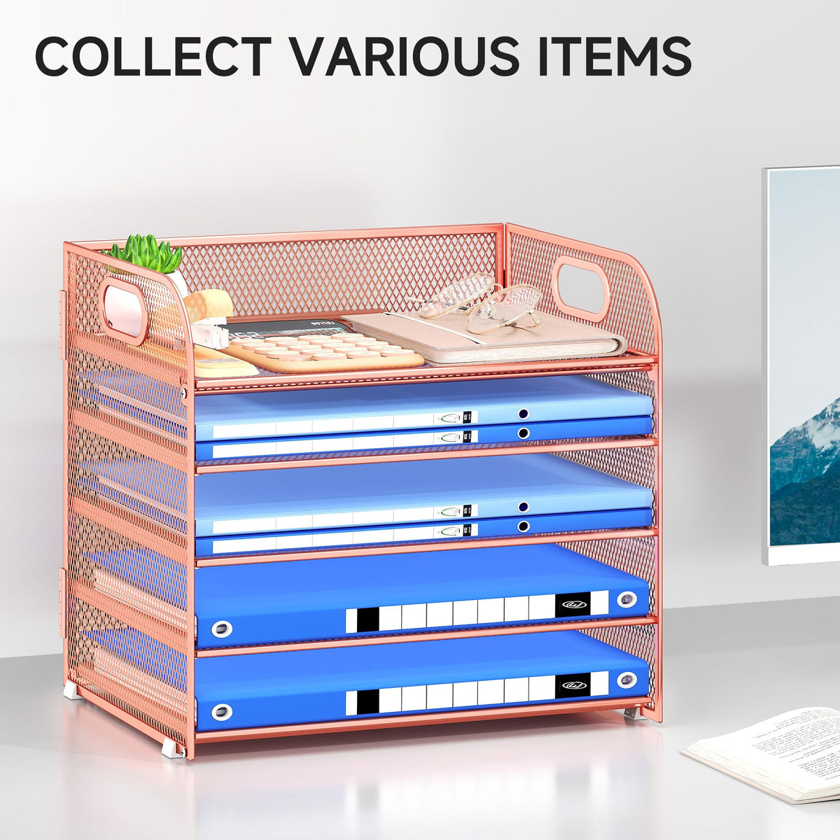 Kinkota Paper Organizer Letter Tray with Handle Mesh 5 Trays