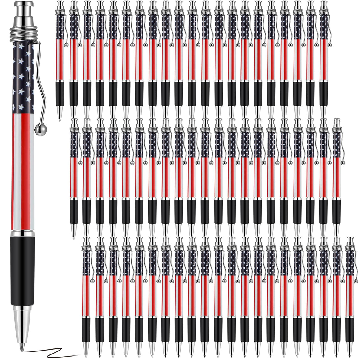 Tenare 64 Pcs American Flag Ballpoint Pens 1.0 Mm Black Ink USA, Flag