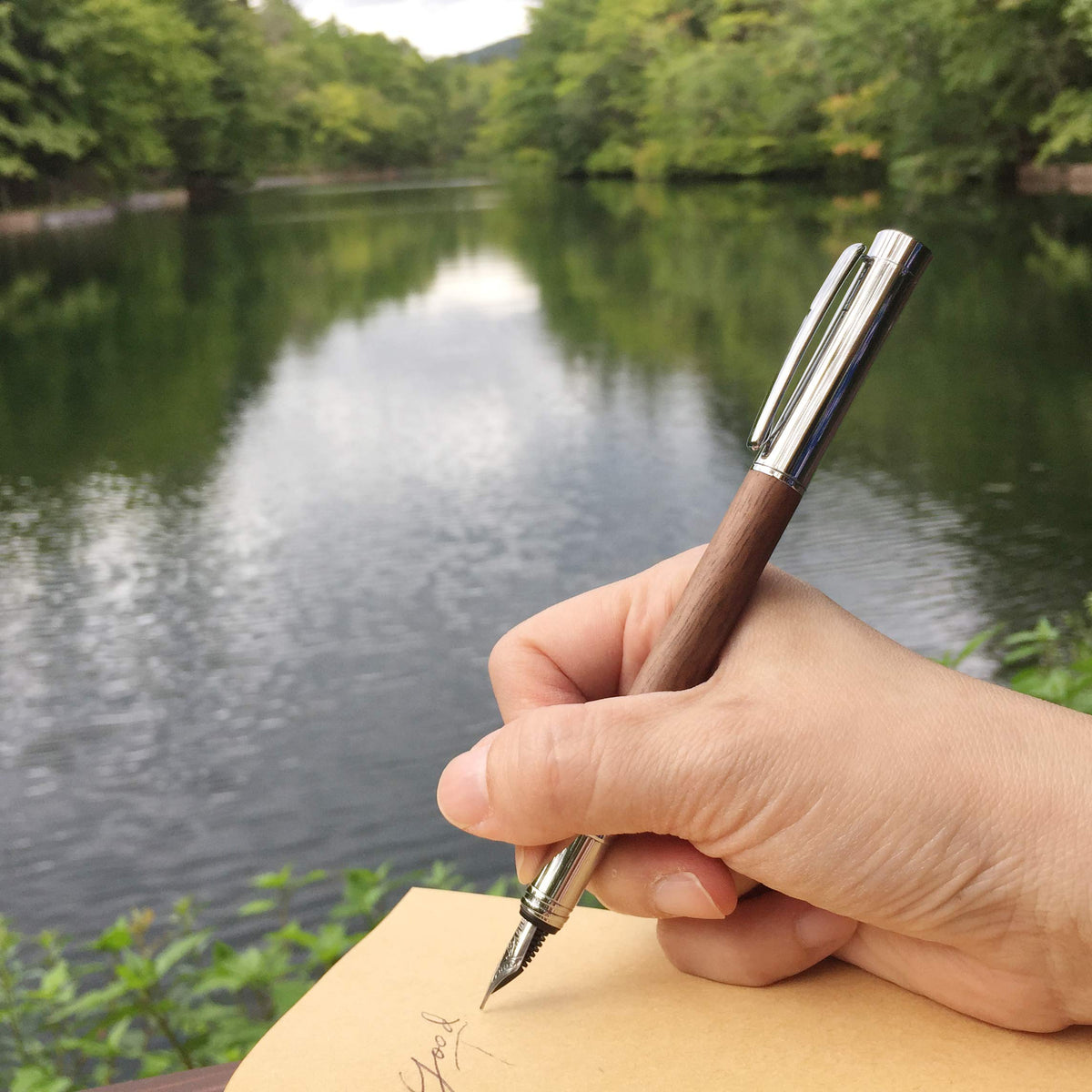 LACHIEVA LUX Walnut Fountain Pen, German Fine Nib, Smooth Ink Flow, Wooden Gift Box with Converter