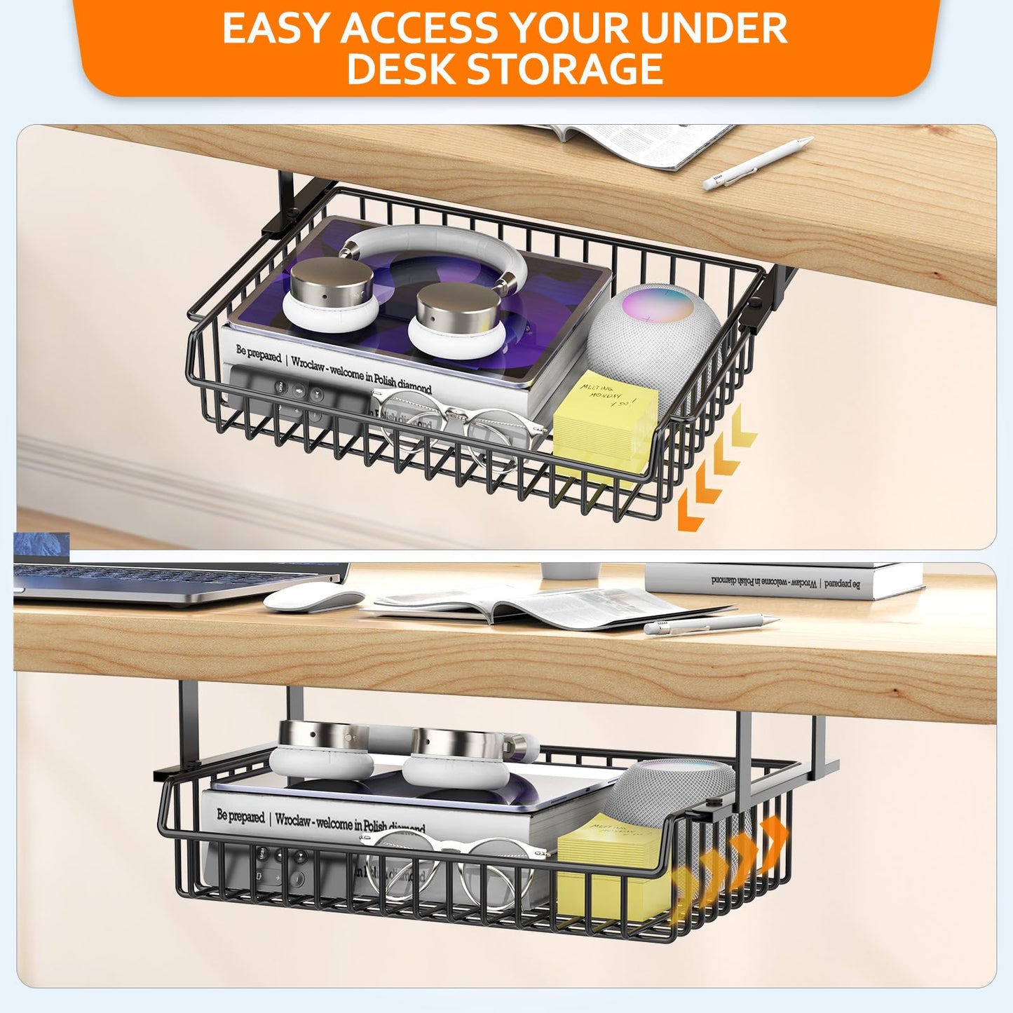 ENONCI Under Desk Drawer Slide Out No Drill Metal Storage Cabinet