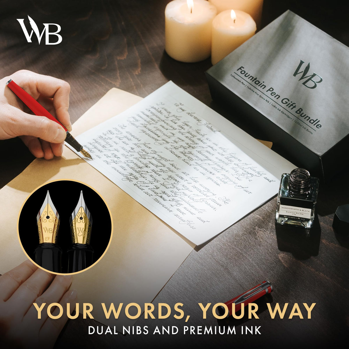 Wordsworth & Black Fountain Pen Gift Set, Medium & Extra Fine Nib, Red
