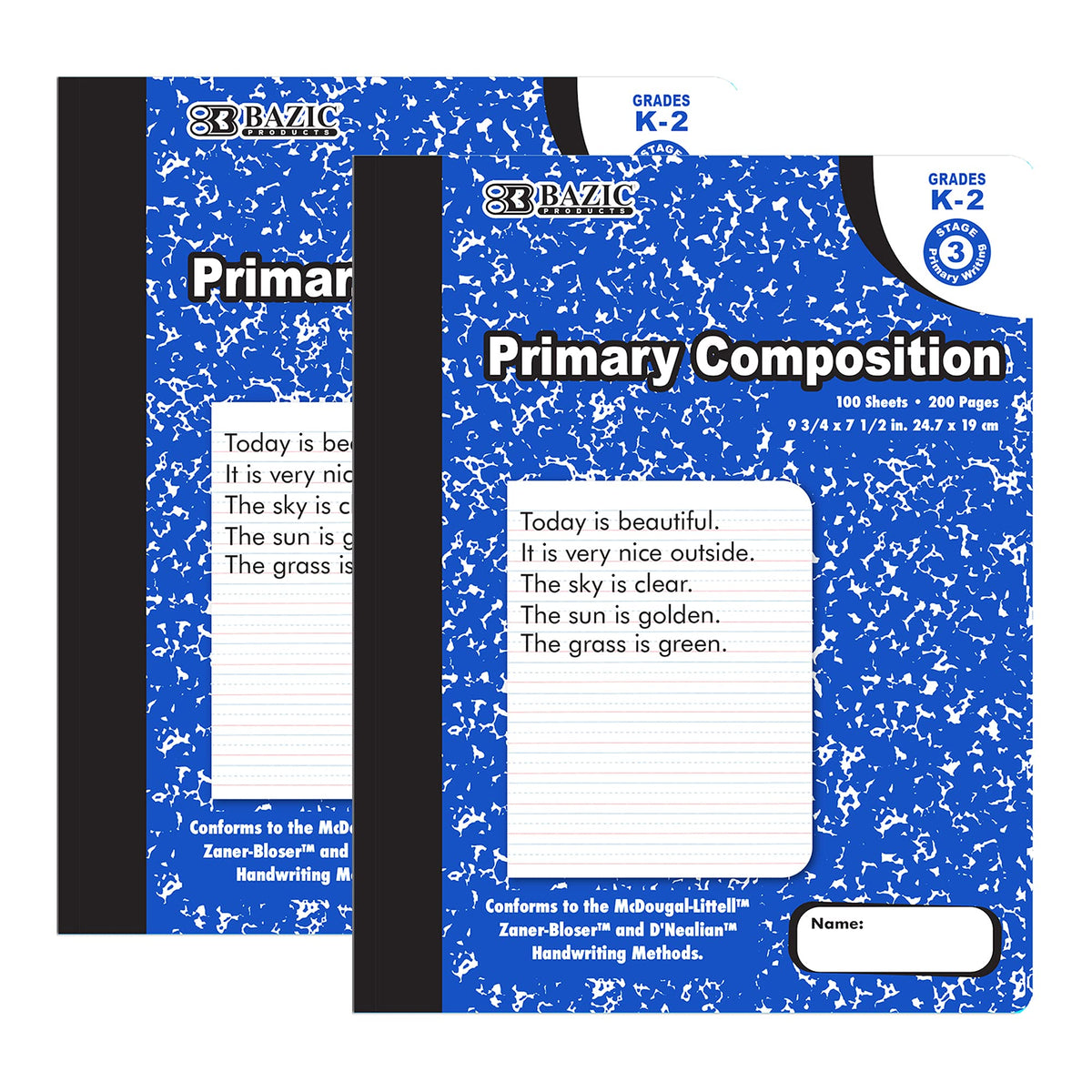 BAZIC PRODUCTS Primary Composition Notebook, Grades K-2, Marble, 2-Pack