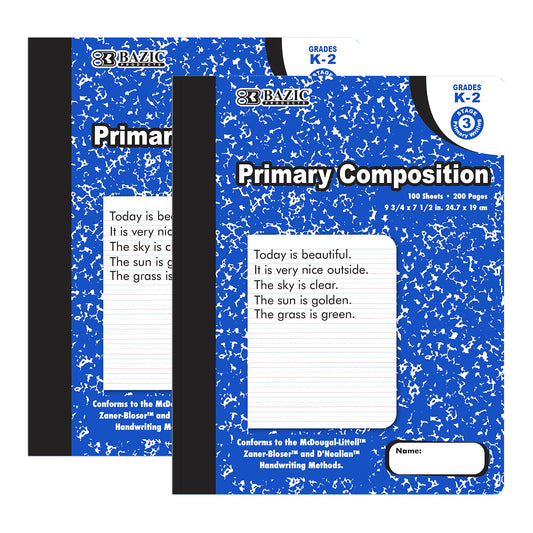 BAZIC PRODUCTS Primary Composition Notebook, Grades K-2, Marble, 2-Pack