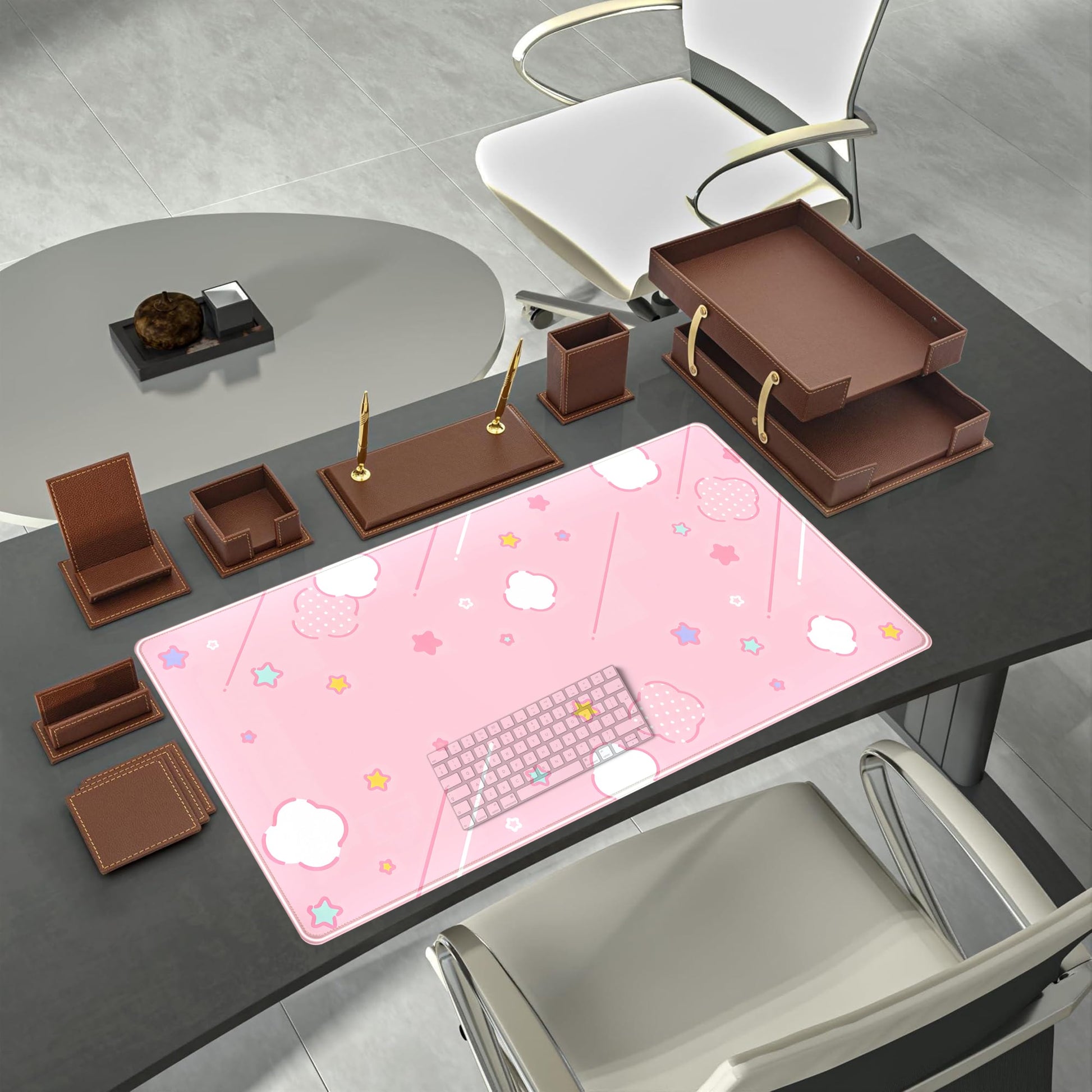 Pink Mouse Pad Large Desk Mat Gaming, Kawaii Desk Pads Stars Mouse Mat XXL Cute Keyboard Pad