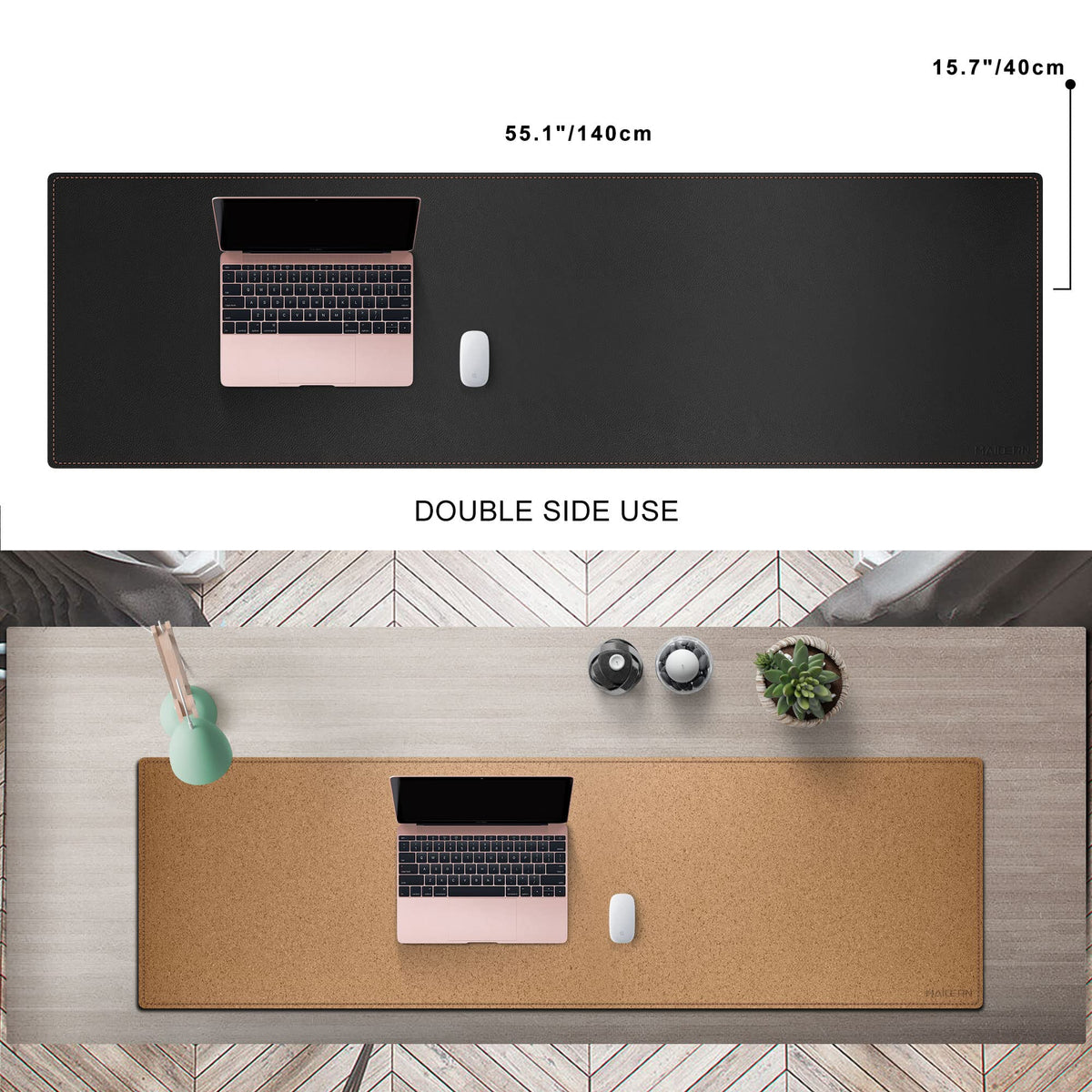 MAIDERN 55' x 15.7' Cork & Leather Desk Mat, XXL Dual Sided Desk Pad Protector for Gaming & Home