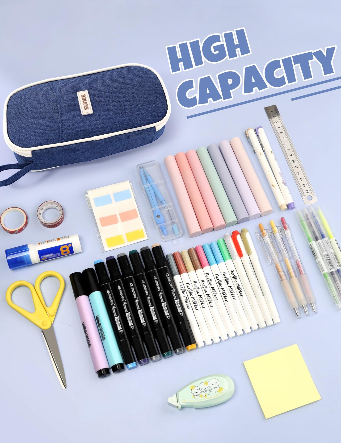SUNEE Cute Pencil Case, Aesthetic Pen Pouch, Colored Large Pencil Bag with Zipper, Kawaii