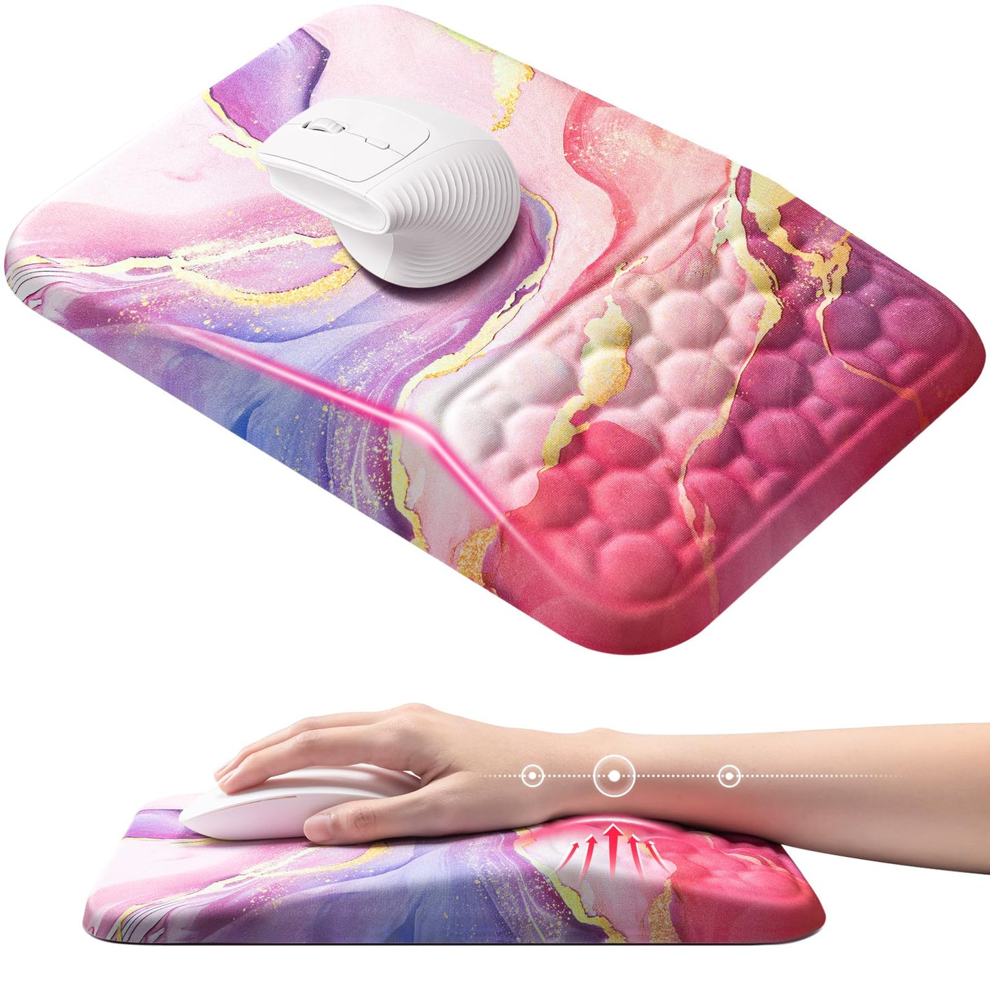 Ospelelf Pink Mouse Pad with Wrist Support Large Ergonomic Office Comfy Pain Relief Mousepad Wrist
