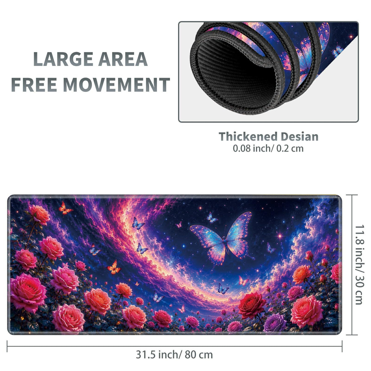 Cosmic Butterfly Garden Large Mouse Pad, 31.5 x 11.8 in Extended Desk Mat