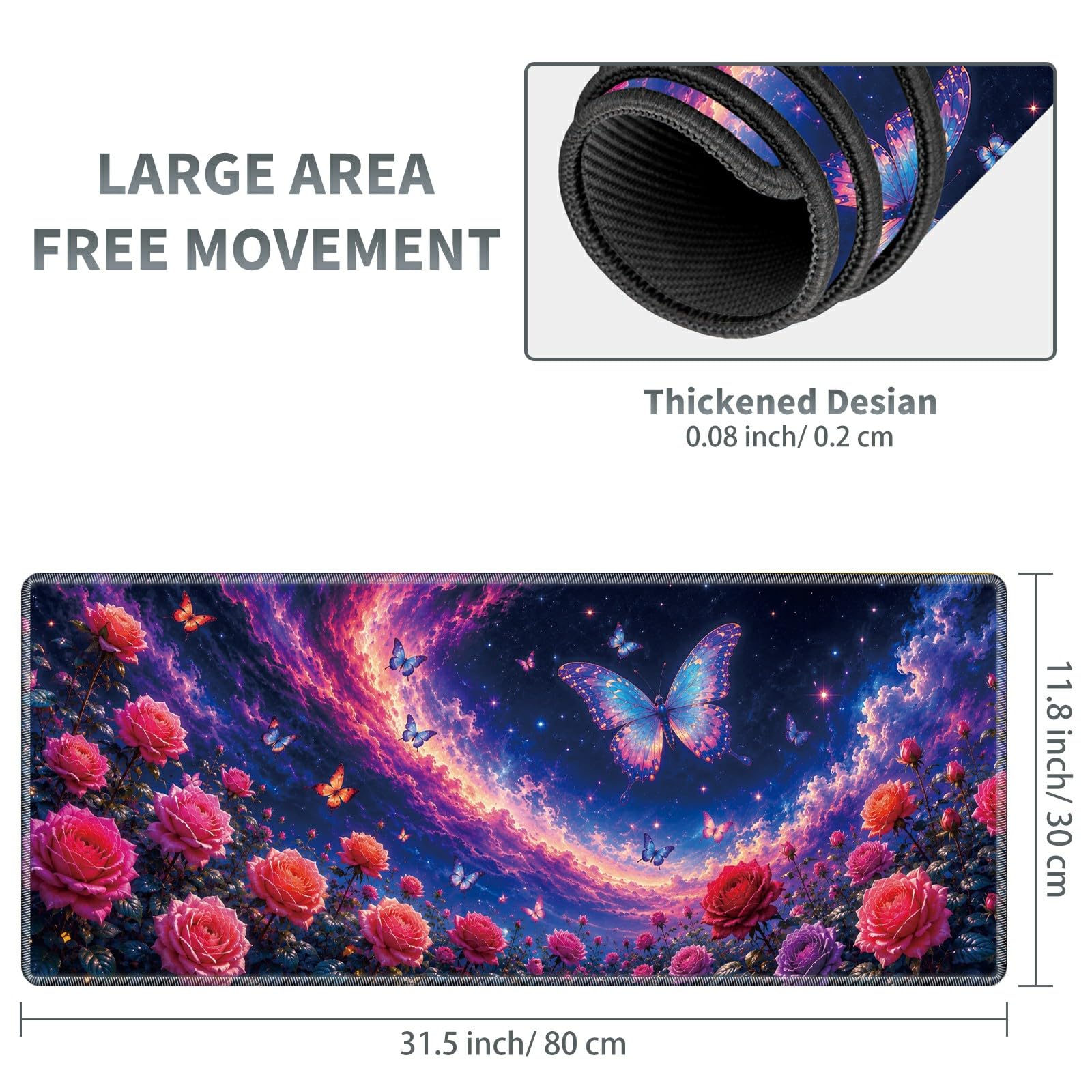 Cosmic Butterfly Garden Large Mouse Pad, 31.5 x 11.8 in Extended Desk Mat
