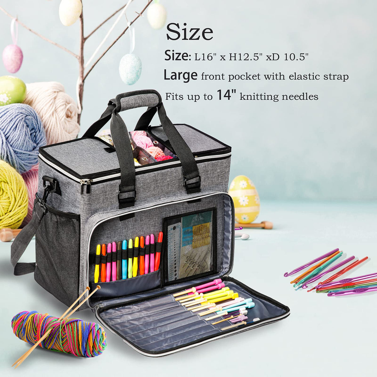 Knitting Bag, Large Yarn Storage Organizer, Crochet Bags and Totes, Yarn Bags for Crocheting, Yarn