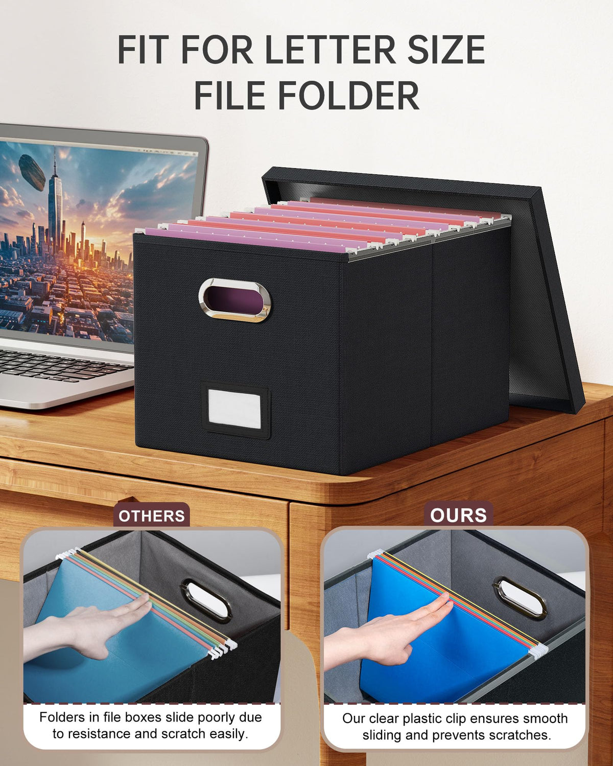 Oterri File Organizer, File Box, File Cabinet for Letter File Folder Storage, Hanging File