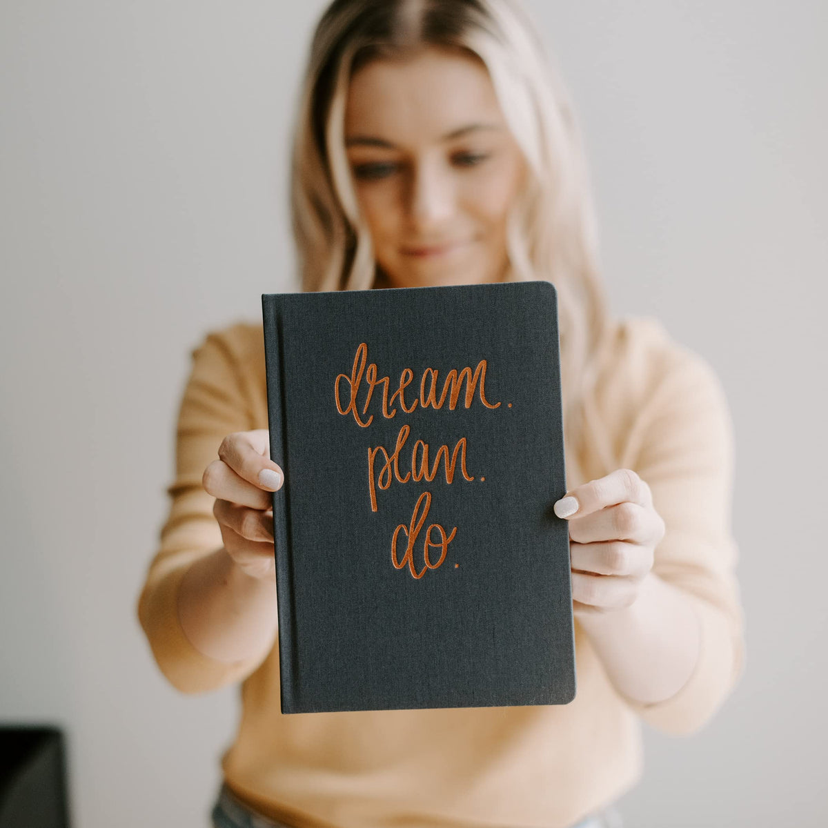 Sweet Water Decor Dream Plan Do Motivational Journal - Grey Fabric Journal with Rose Gold Details