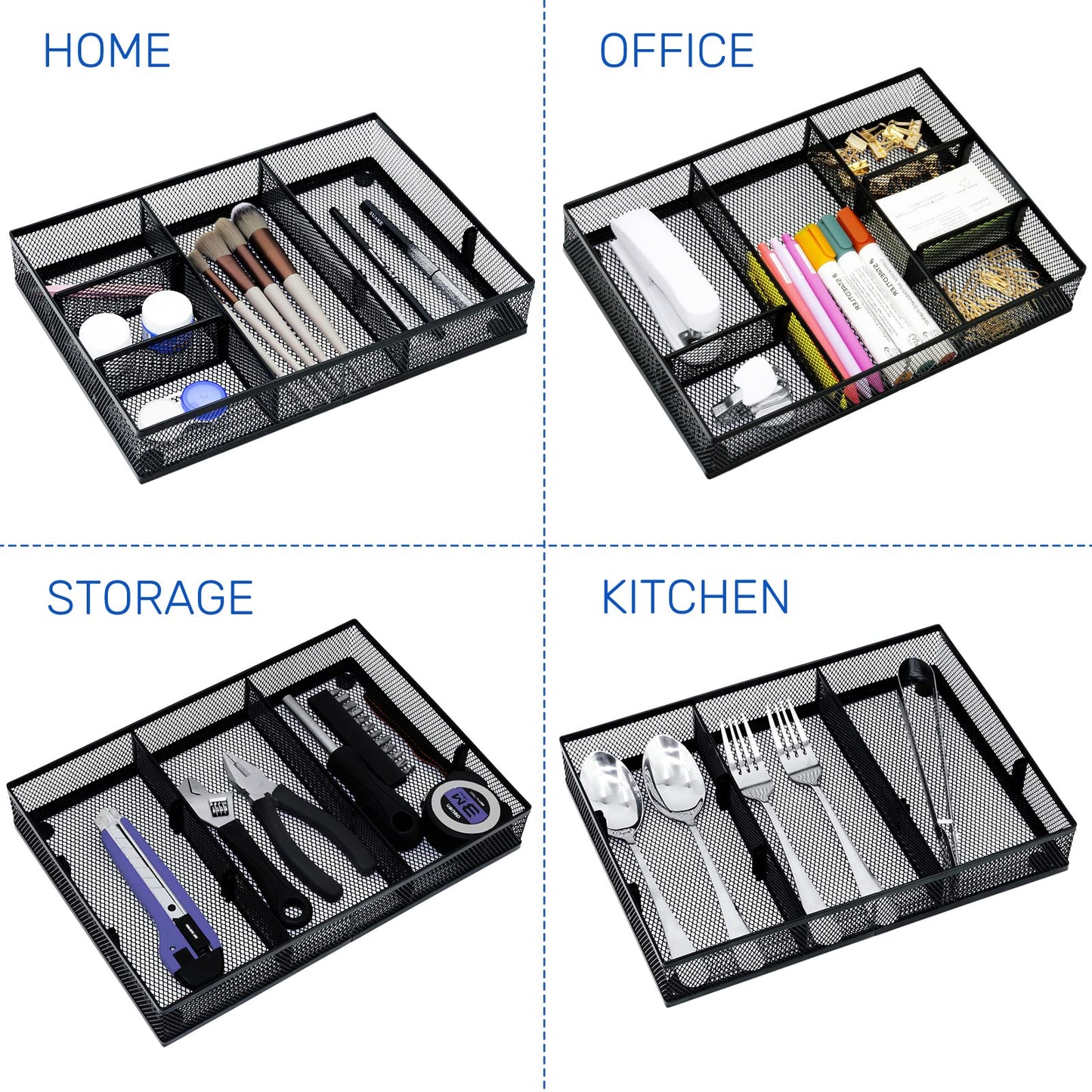 Neudeco Desk Drawer Organizer, 4 Pack Metal Mesh, Black