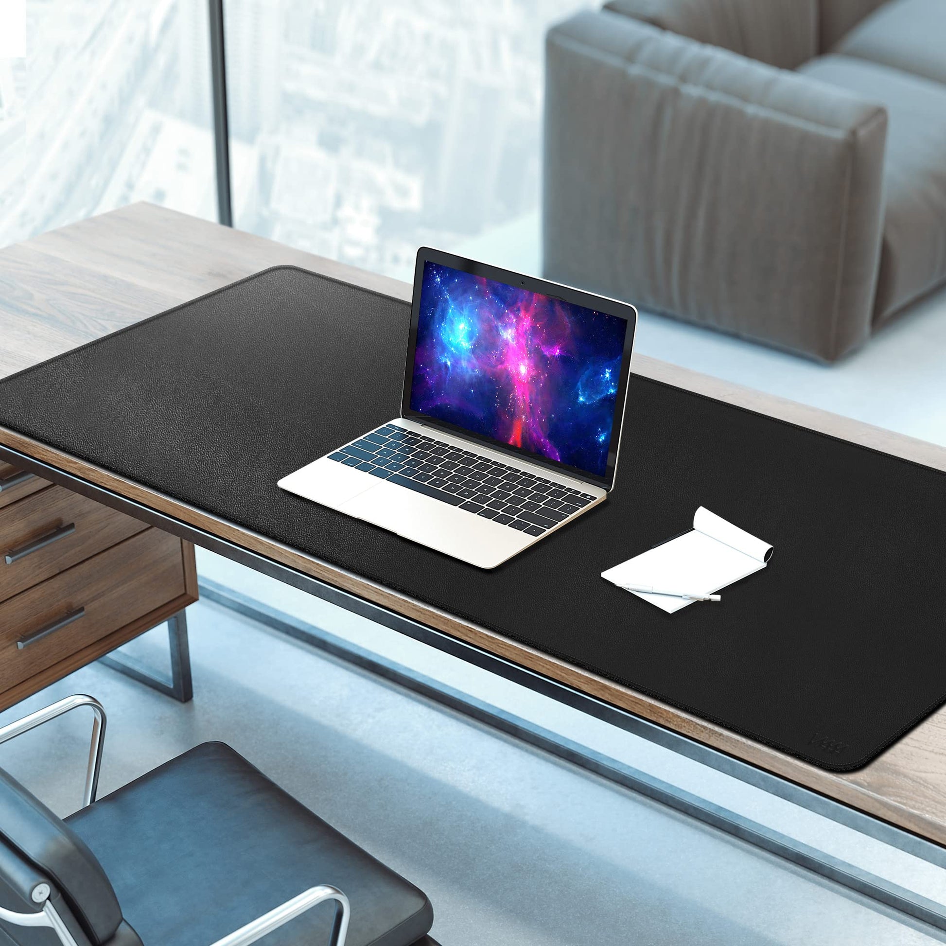 Vyaaa 63" x 24" PU Leather Desk Mat, Black Large Mouse Pad
