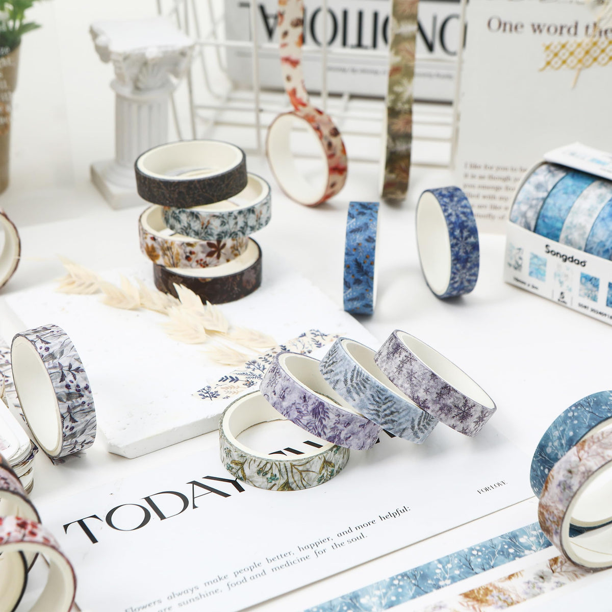 YUBX Flowers Washi Tape Set 60 Rolls Leaves Patterns Decorative Skinny Snow Masking Tapes for Arts