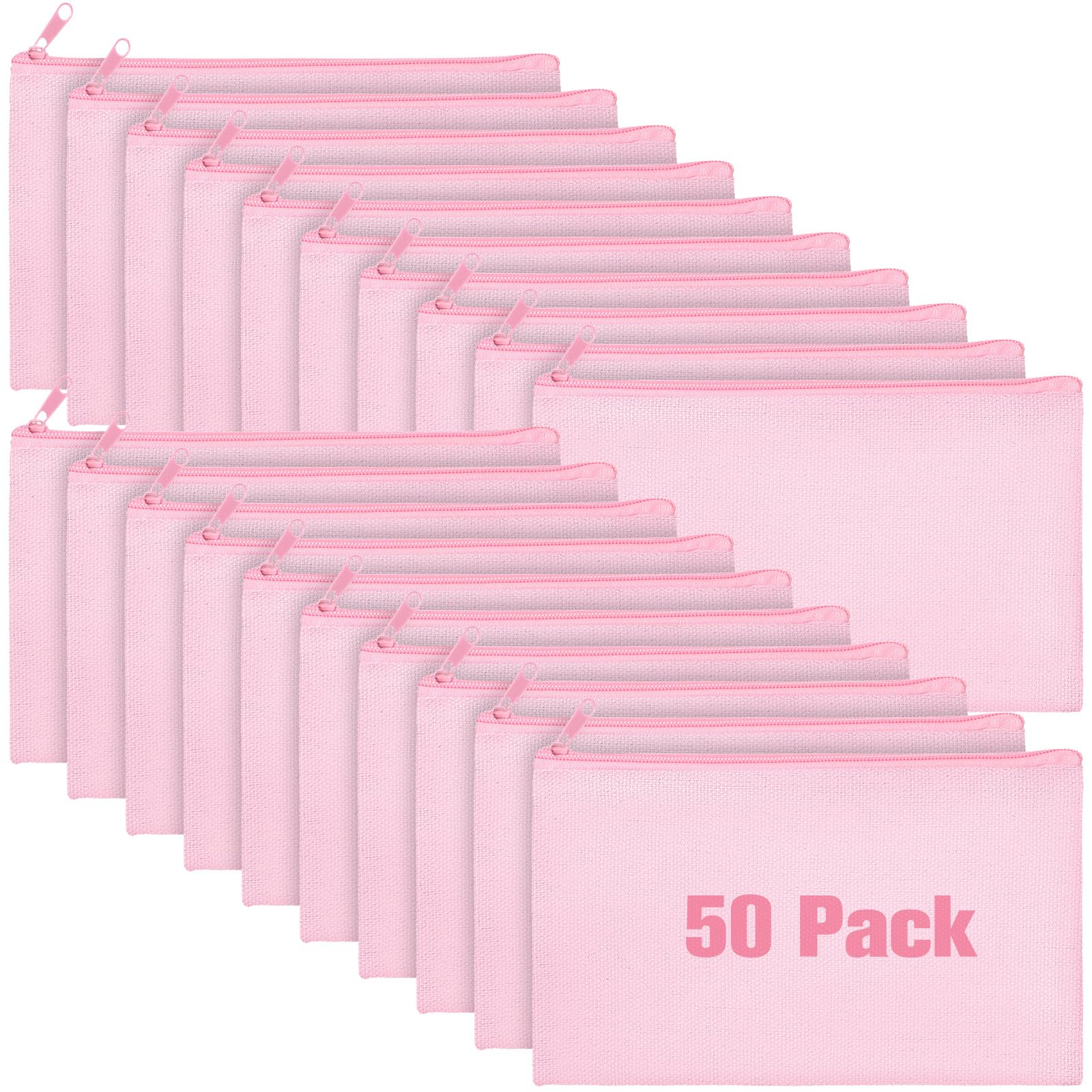Frienda 50 Pcs Canvas Zipper Pouch Bulk Gift, Pink