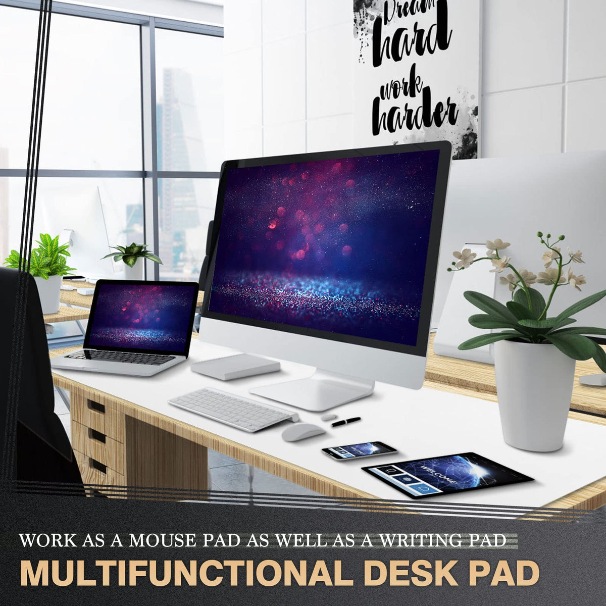 K KNODEL Extra Large Desk Mat, Leather Mouse Pad (47.2"x23.6", White)