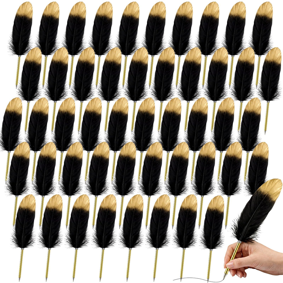 Chivao Feather Pens, Black, 50 Pcs