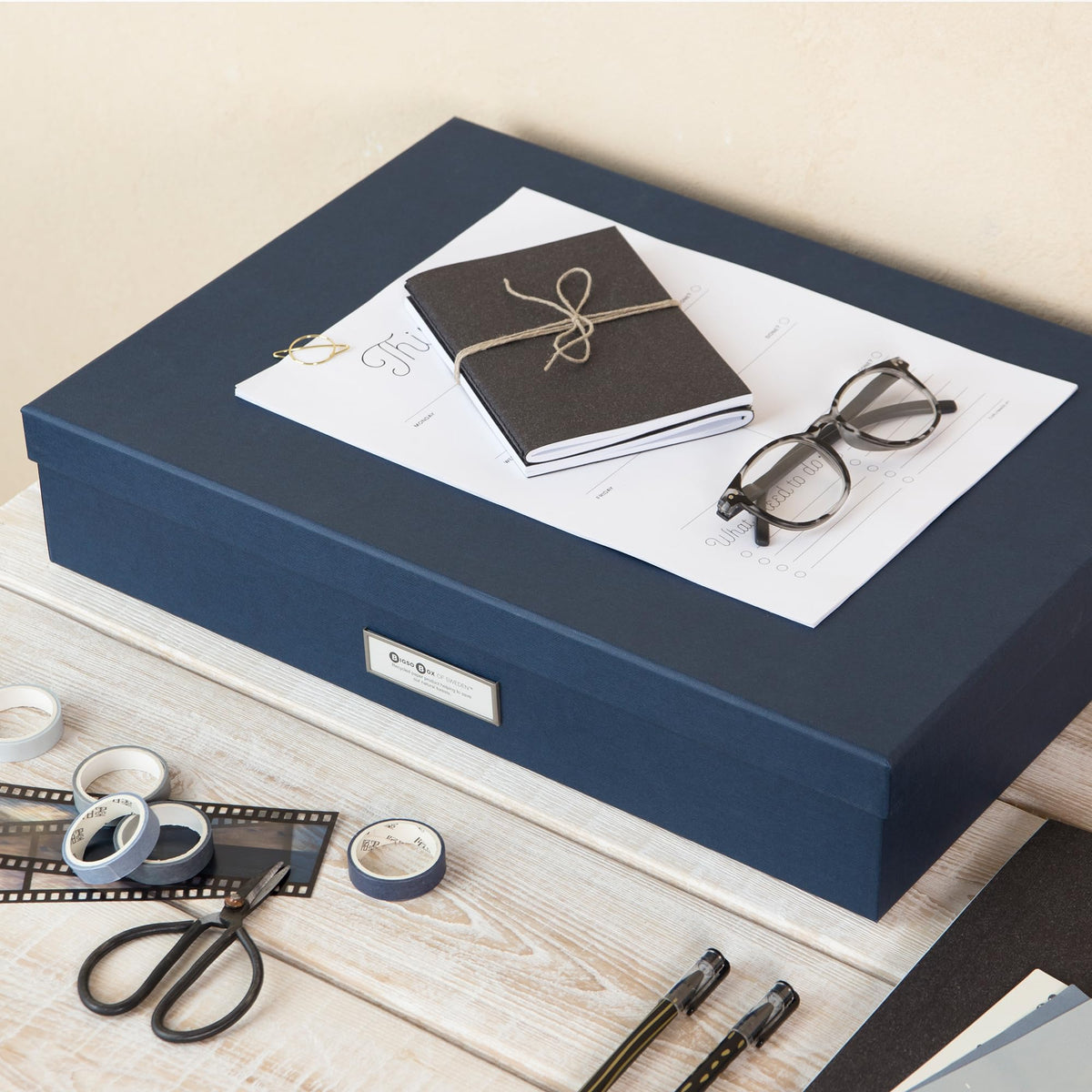 Bigso Sverker Canvas Fiberboard Legal and Art Storage Box | Scrapbook Storage Box for Loose Papers