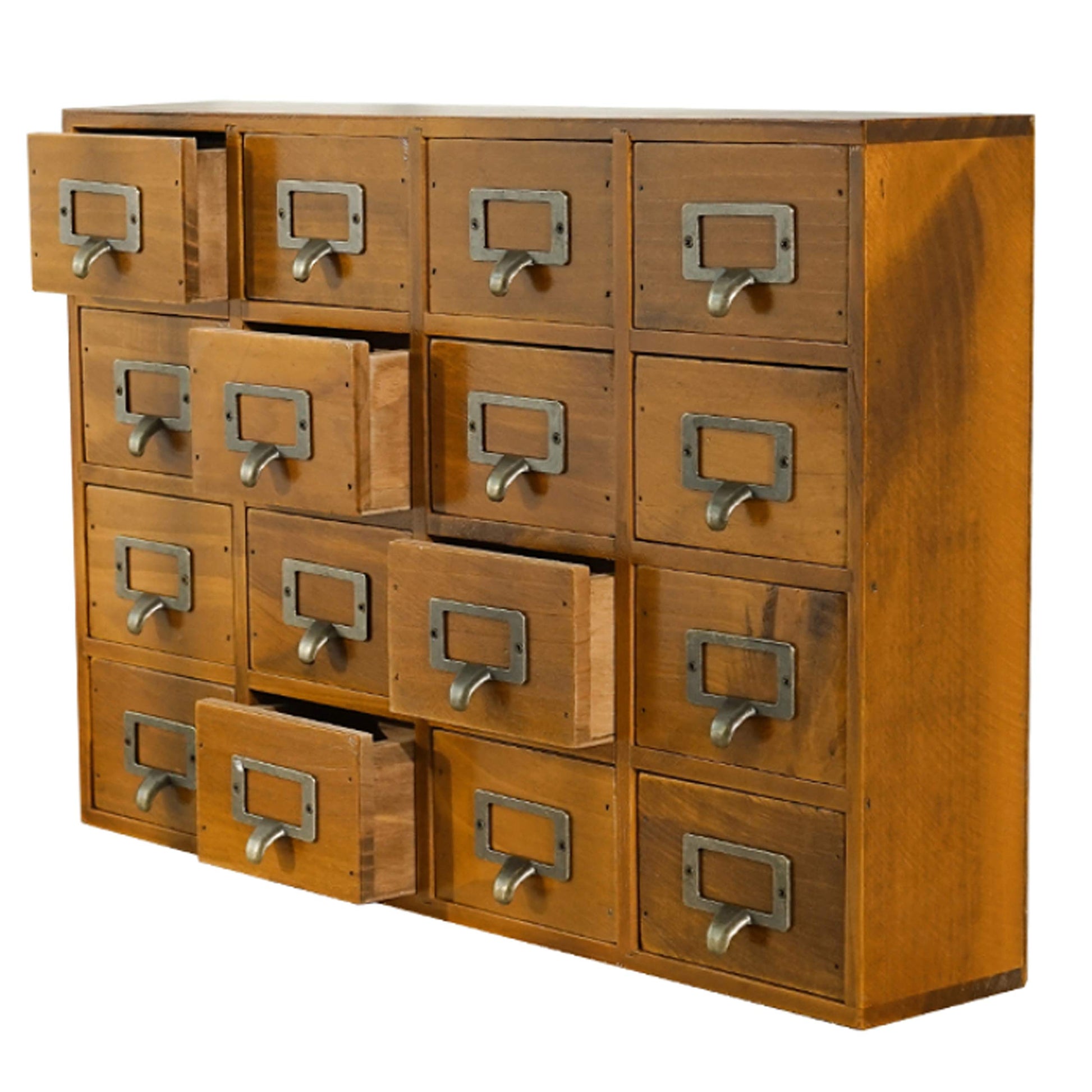 Card Catalog Desk Drawer Organizer - Wooden Storage Box with 16 Drawers - Home Office Desk