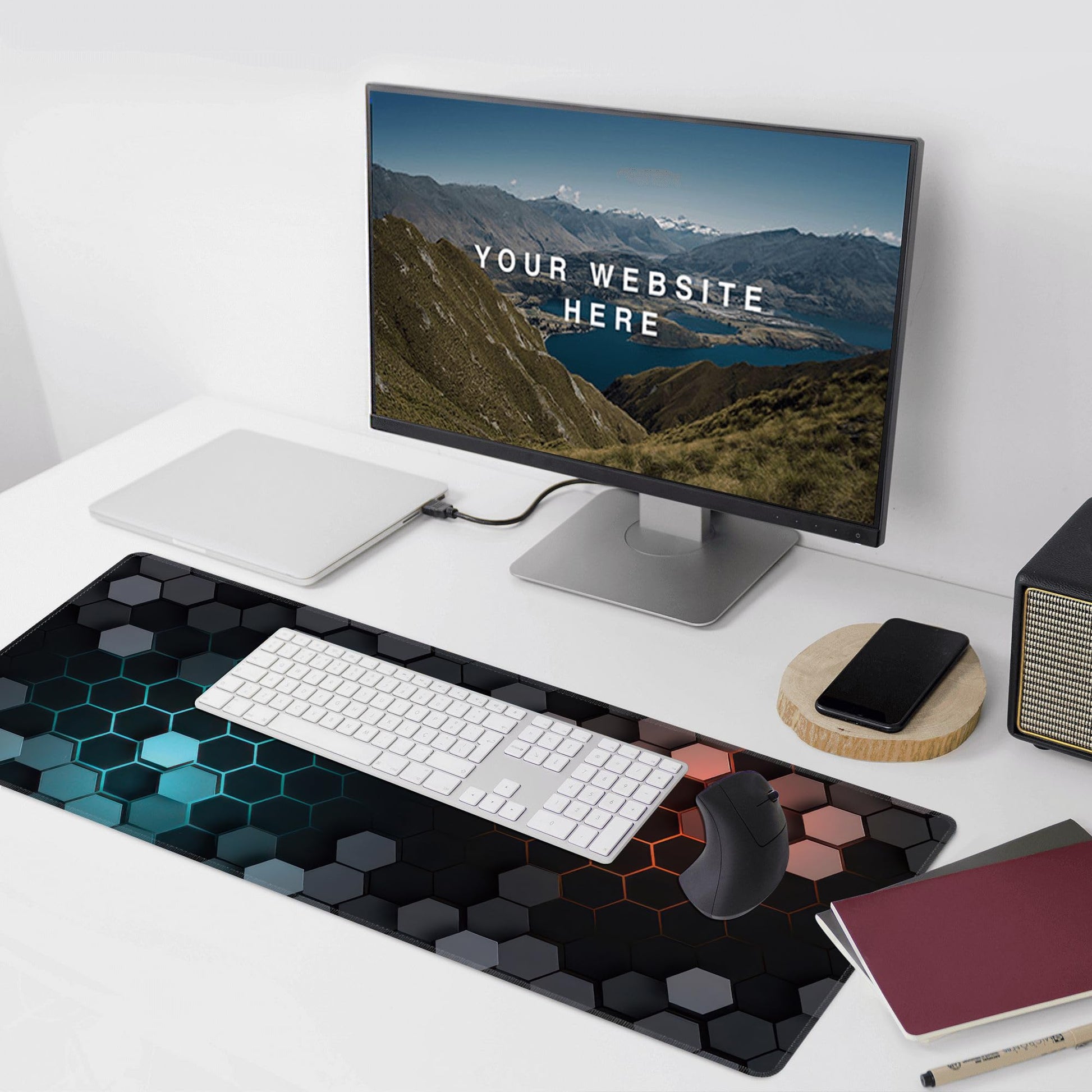 Hexagon Honeycomb Large Mouse Pad,Gaming Keyboard Desk Pad,Extended Mouse Mat Non-Slip Rubber Base