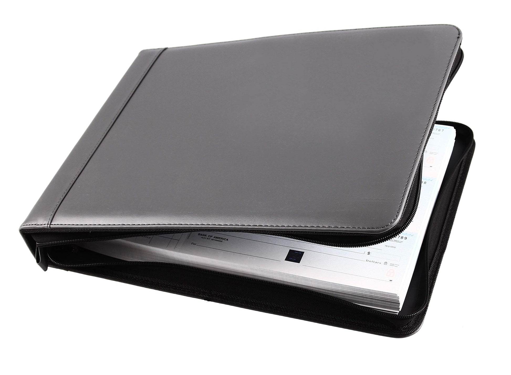 2Fold Zippered Business Checkbook Binder - 7 Ring Binder for Business Checks with Built-in
