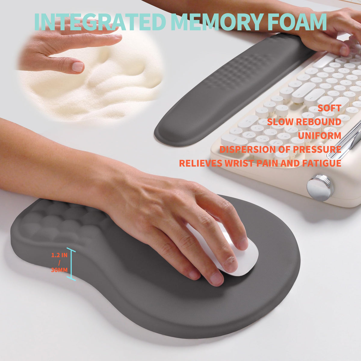 KUOSGM 2-in-1 Ergonomic Set, Wave Rise Keyboard Wrist Rest and Massage Bulge Slope Mouse Pad Wrist