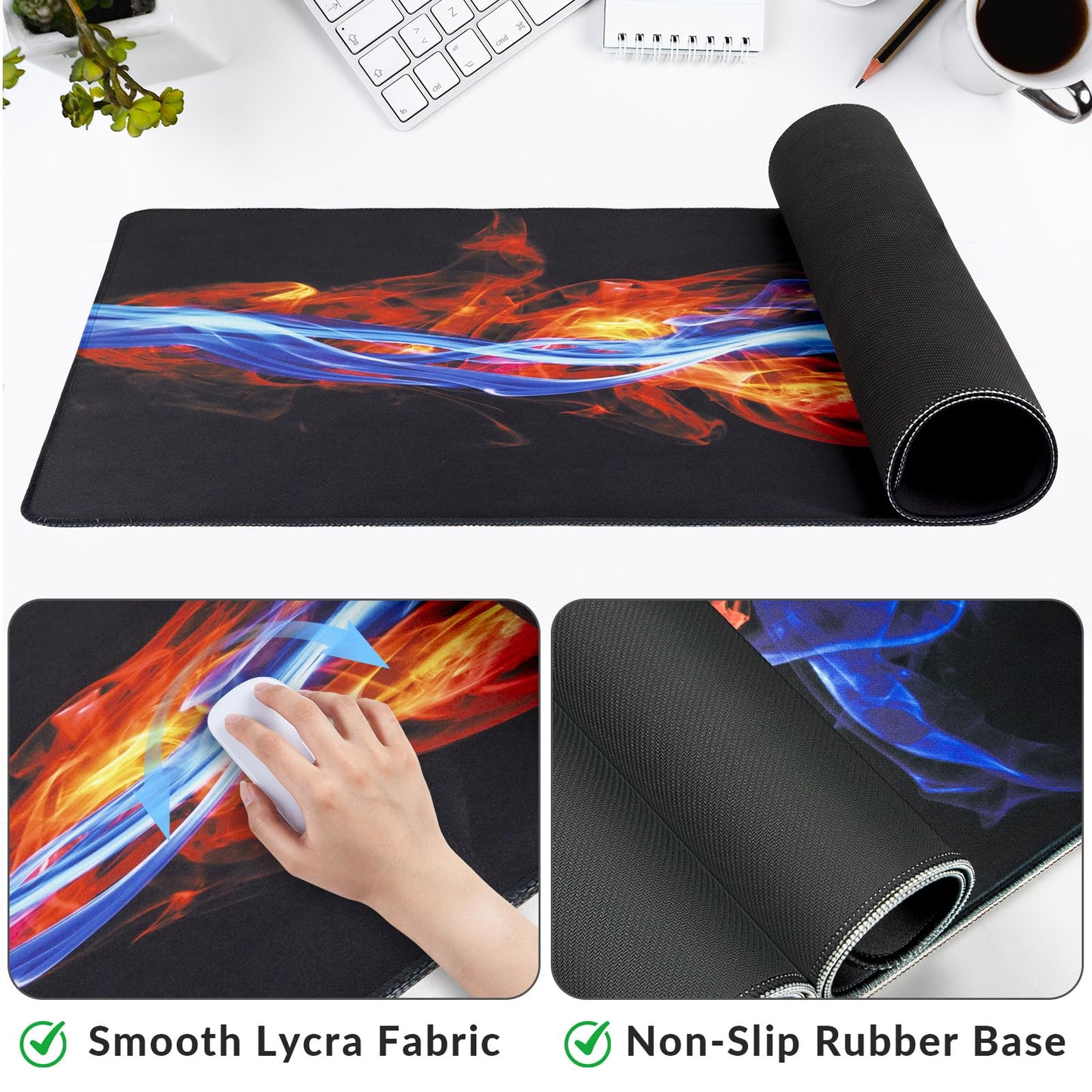 Large Gaming Mouse Pad with Coaster,Desk Matt for Desktop,Desk Mat-Fire