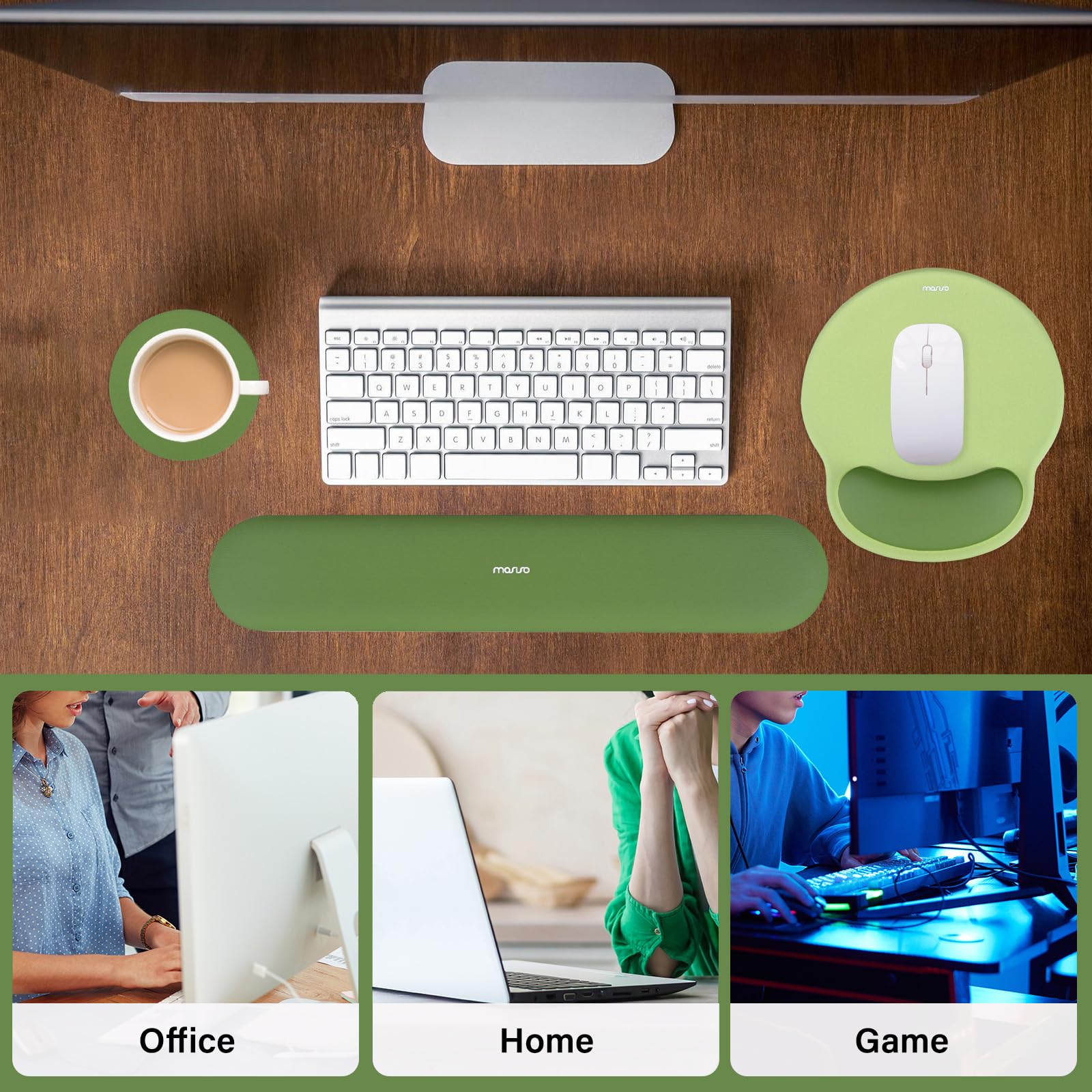 MOSISO Wrist Rest Support for Mouse Pad&Keyboard Set, Olive Green